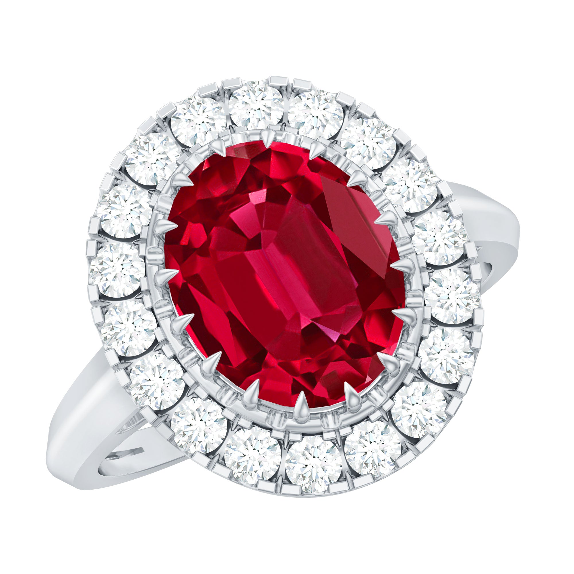 Vintage Inspired Oval Lab Created Ruby Halo Engagement Ring
