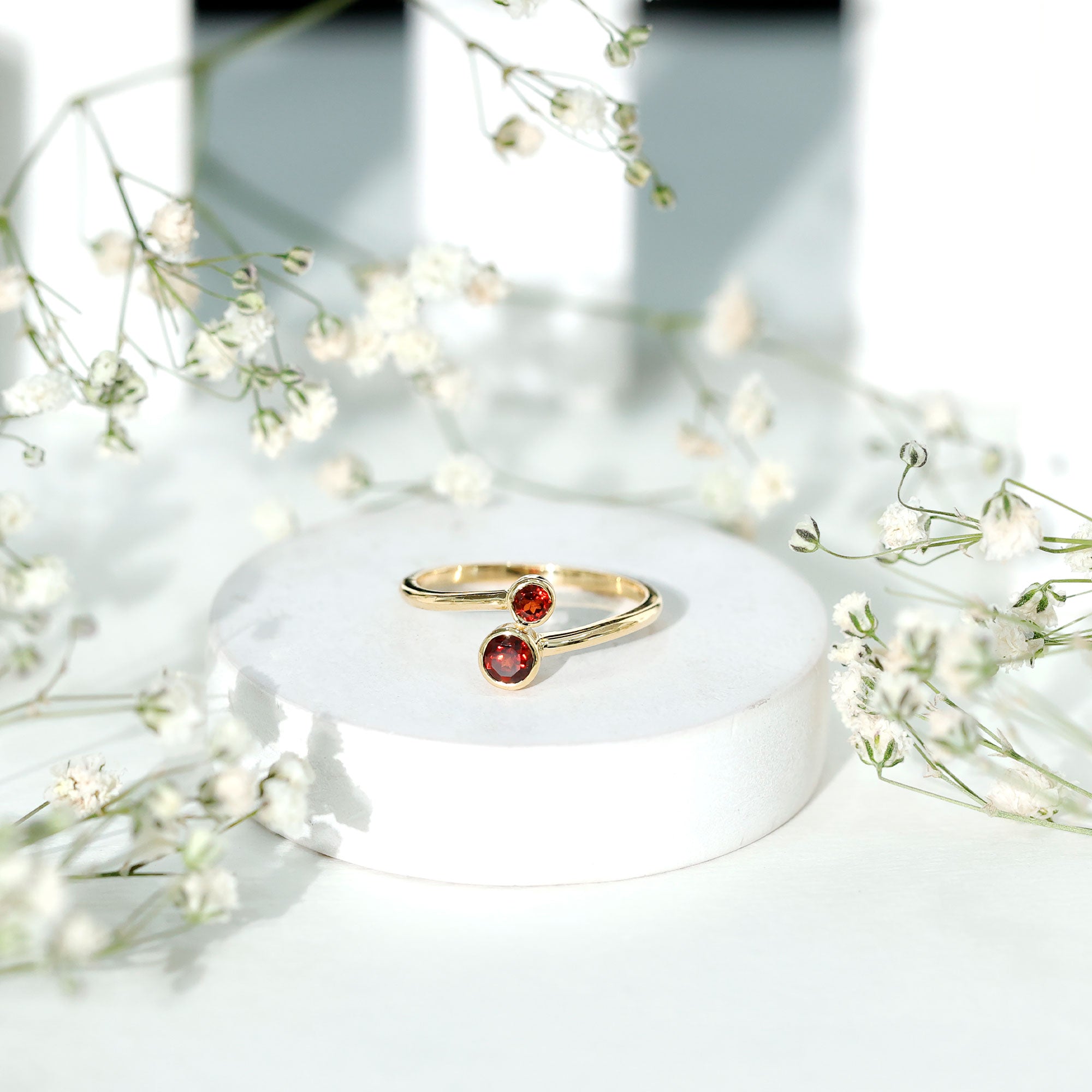 Natural Garnet 2 Stone Promise Ring with Bypass Shank AAA - Rosec Jewels