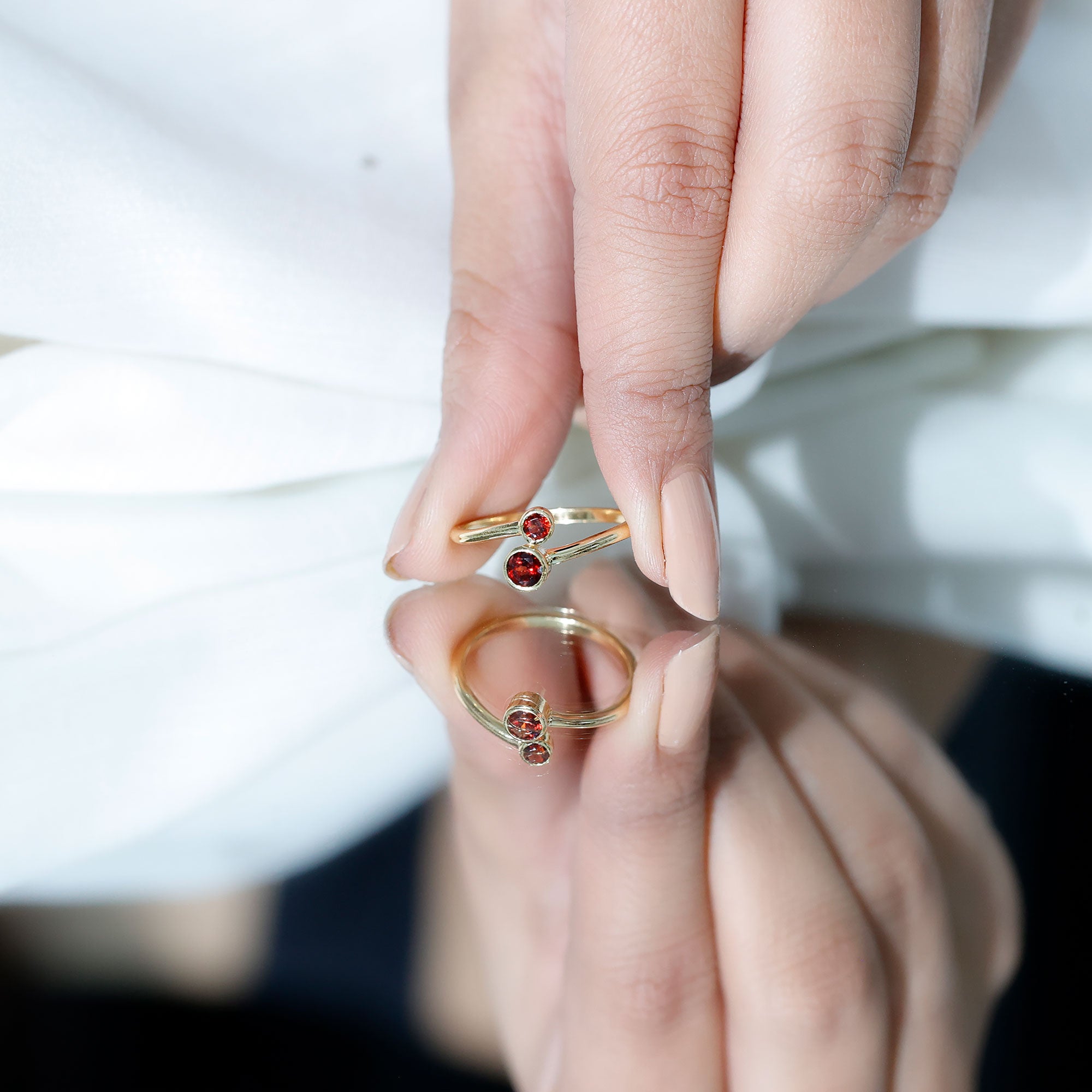 Natural Garnet 2 Stone Promise Ring with Bypass Shank AAA - Rosec Jewels