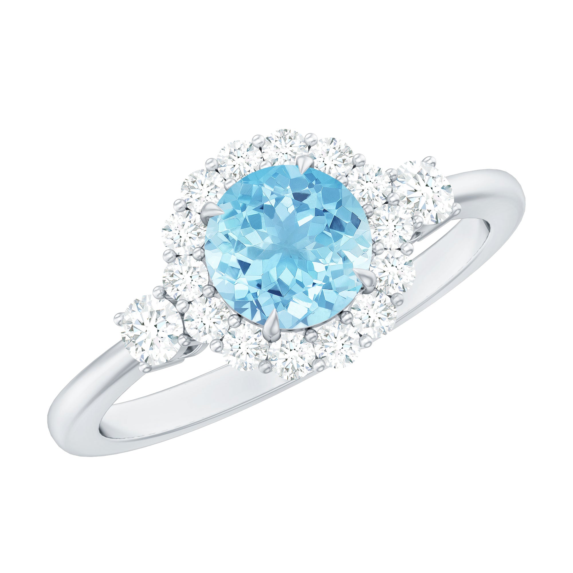 Rosec Jewels-Classic Aquamarine Engagement Ring with Diamond Halo