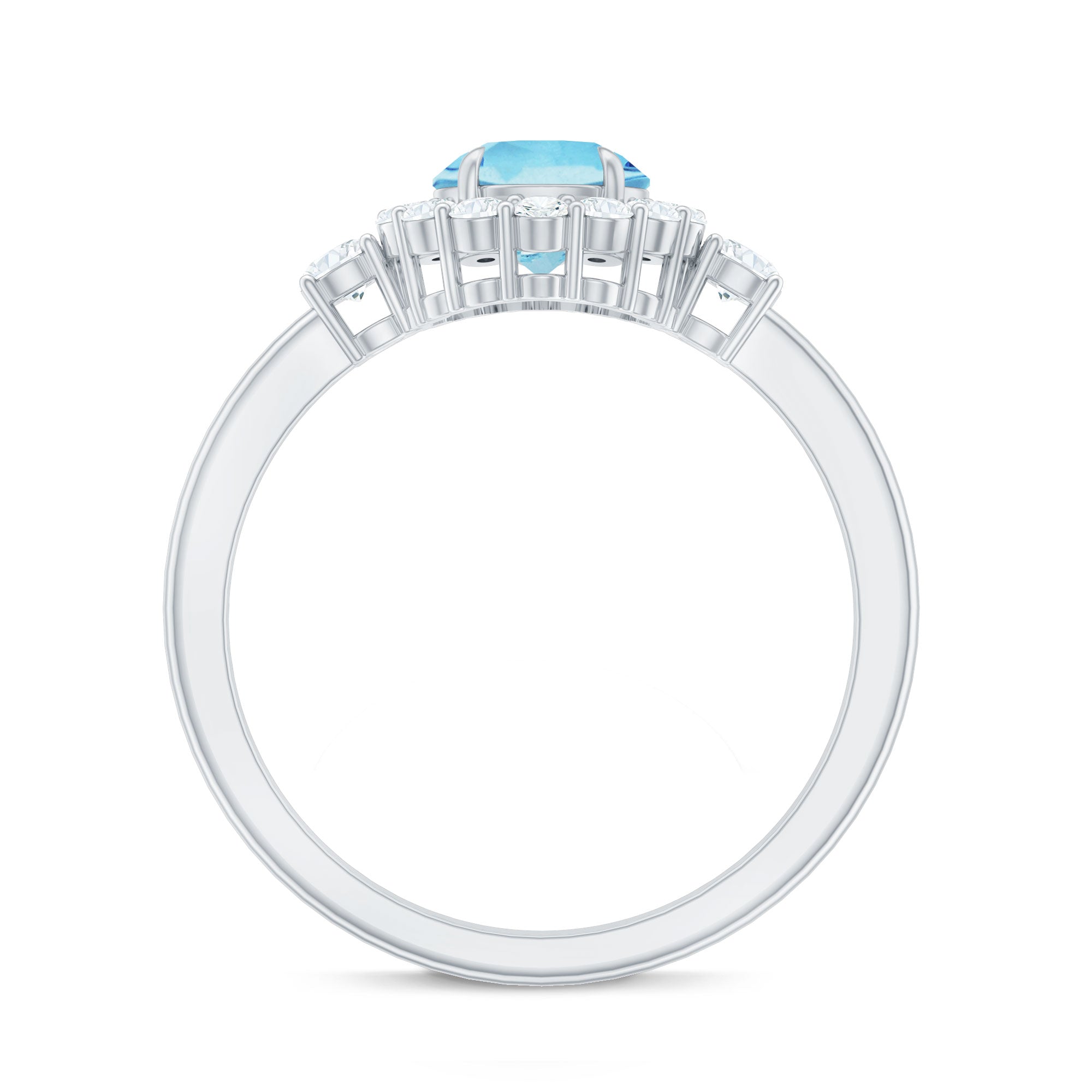 Rosec Jewels-Classic Aquamarine Engagement Ring with Diamond Halo