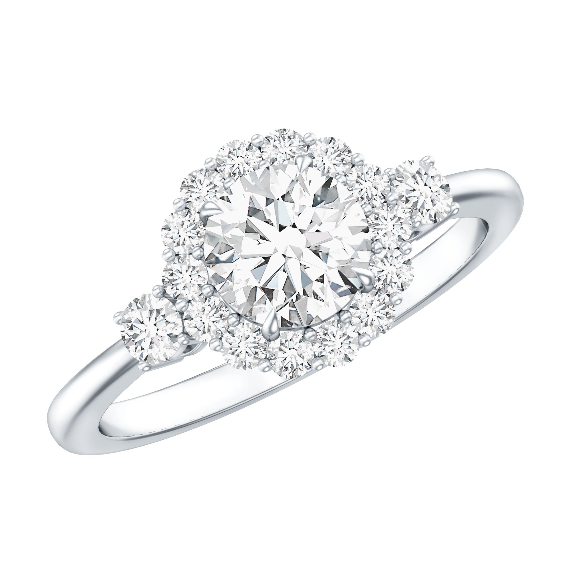 Rosec Jewels-Round Cut Moissanite Halo Engagement Ring with Certificate