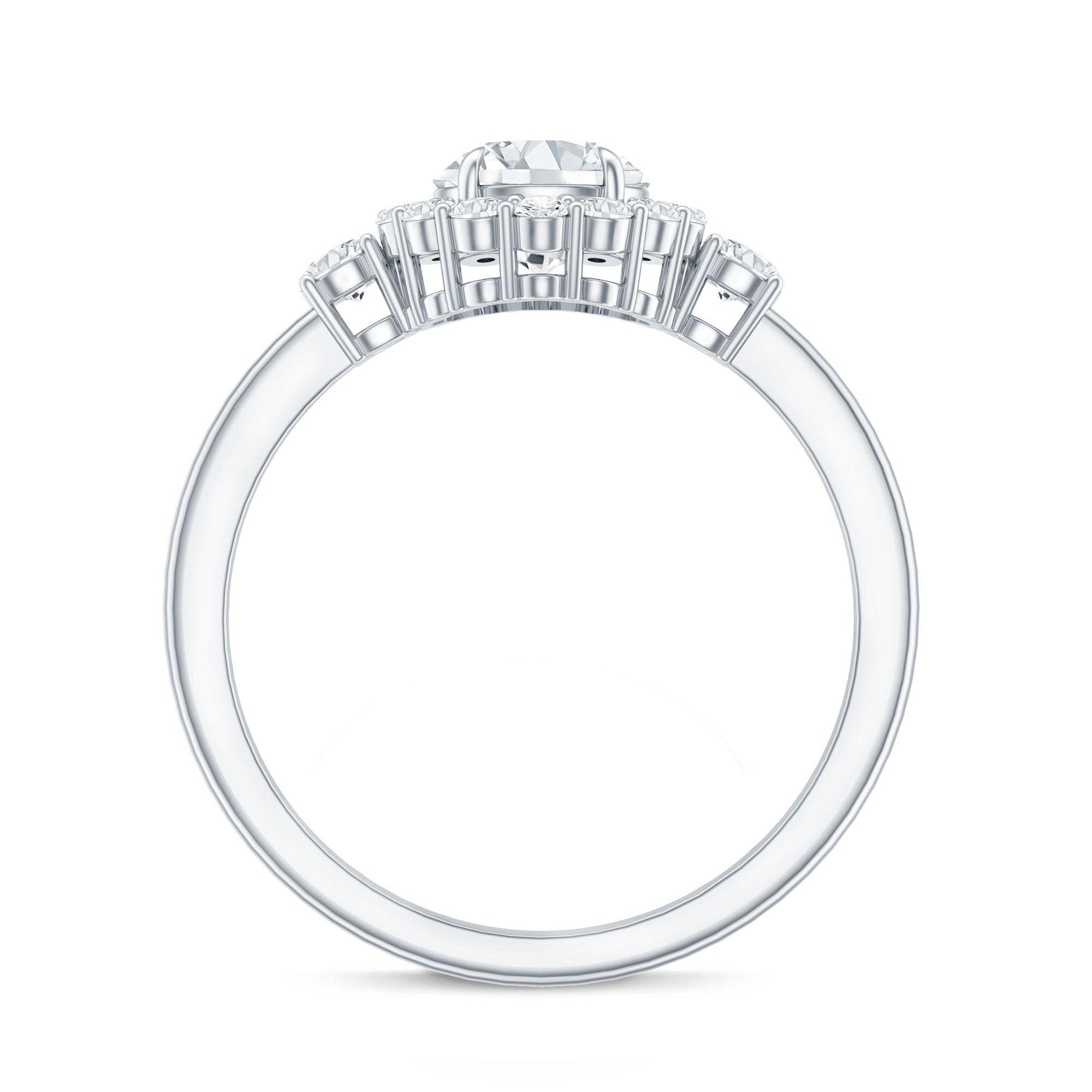 Rosec Jewels-Round Cut Moissanite Halo Engagement Ring with Certificate