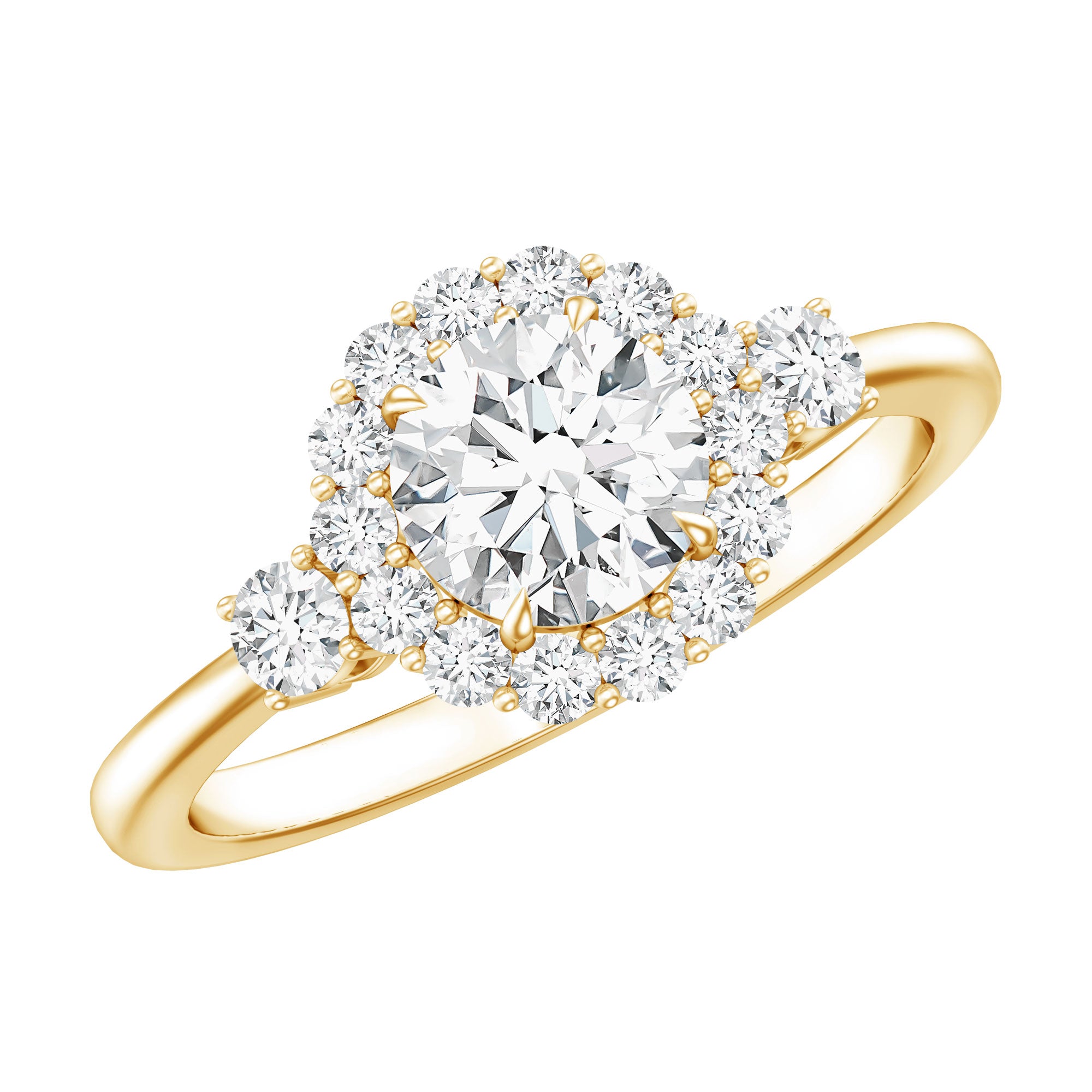 Rosec Jewels-Round Cut Moissanite Halo Engagement Ring with Certificate