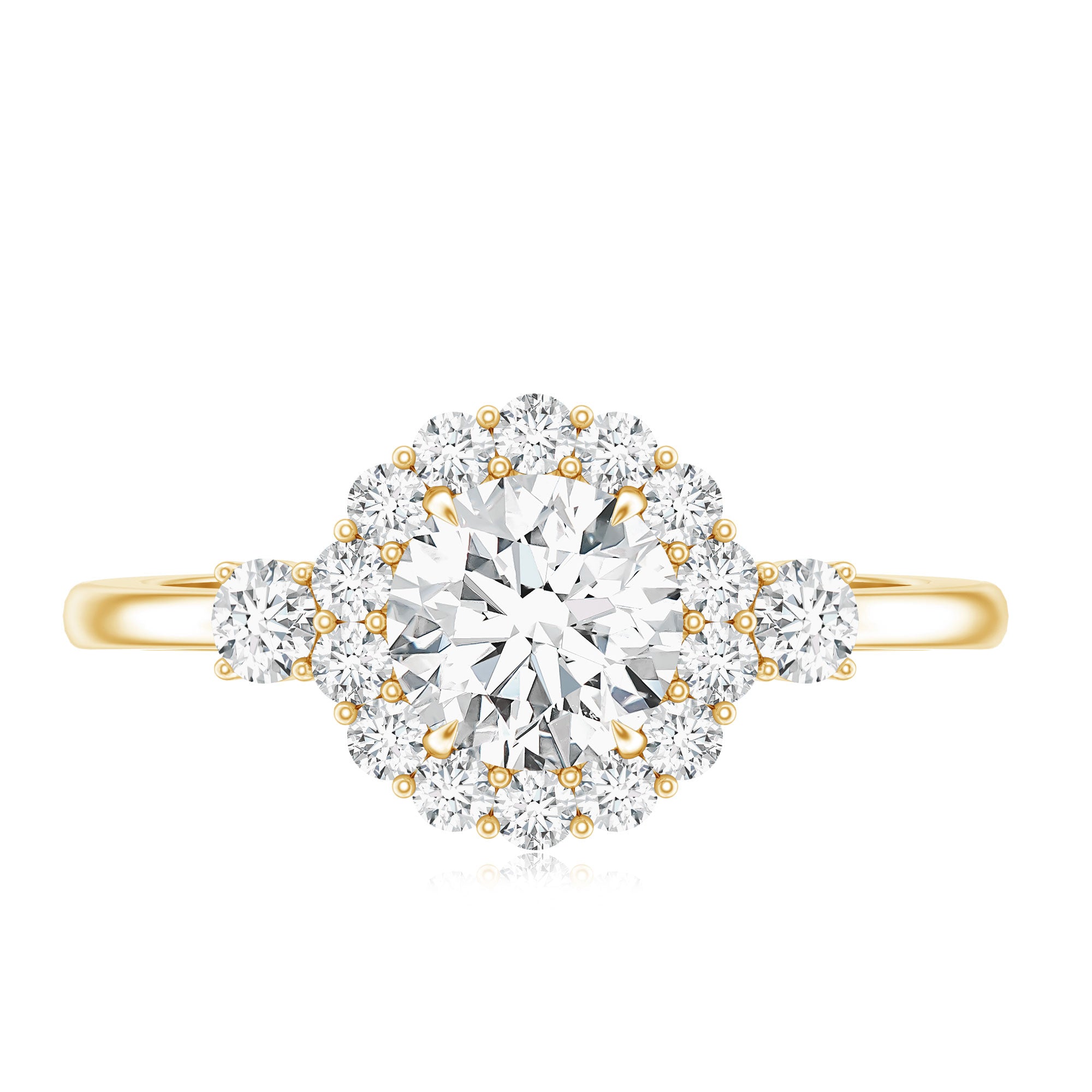 Rosec Jewels-Round Cut Moissanite Halo Engagement Ring with Certificate