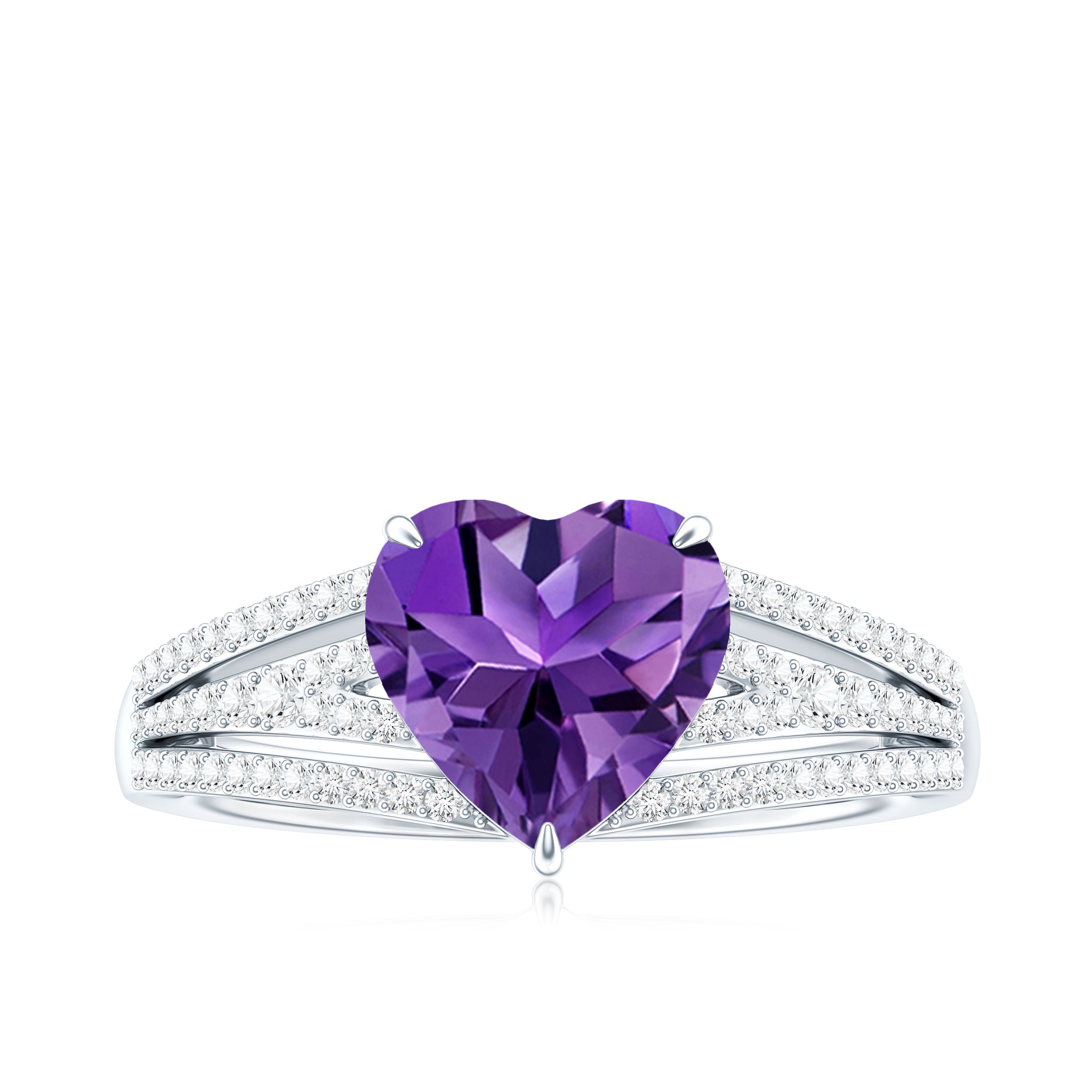 Natural 2 Carat Amethyst Heart Engagement Ring with Diamond Split Shank AAA - Rosec Jewels