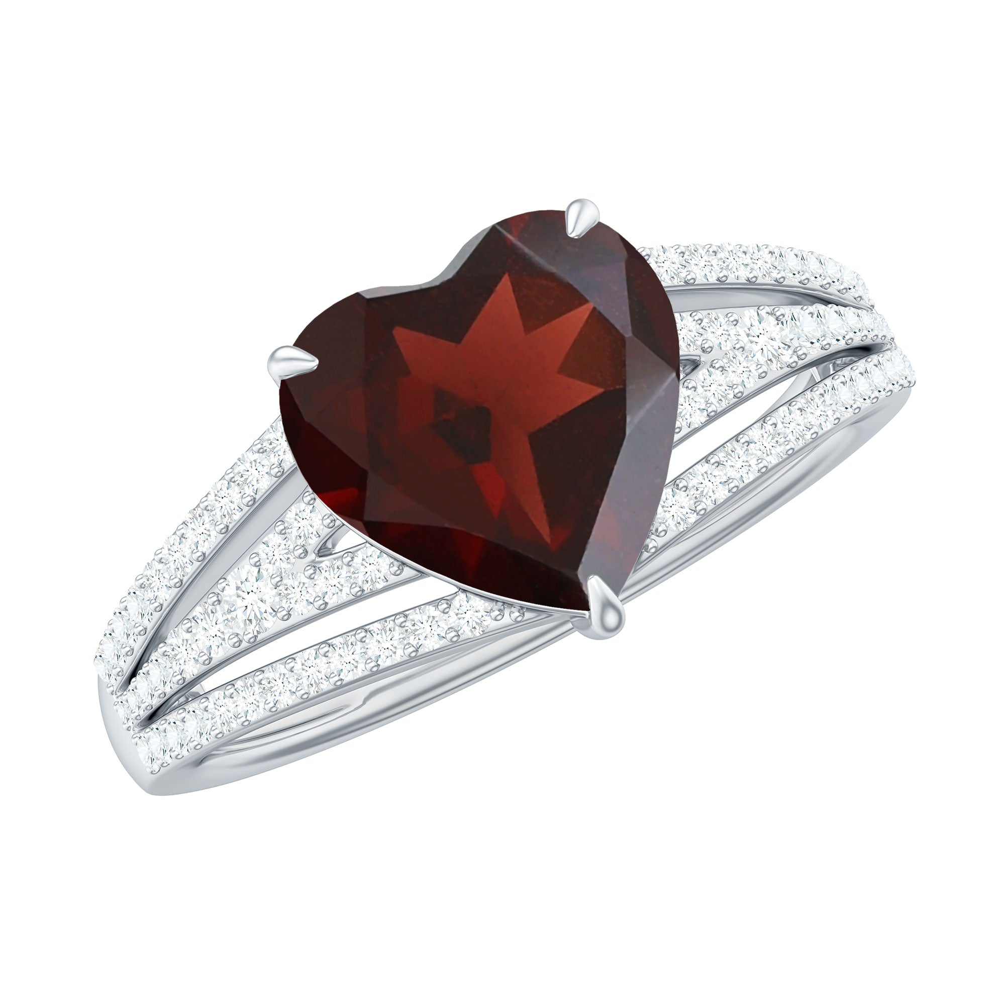 Heart Shape Solitaire Garnet Designer Engagement Ring with Diamond