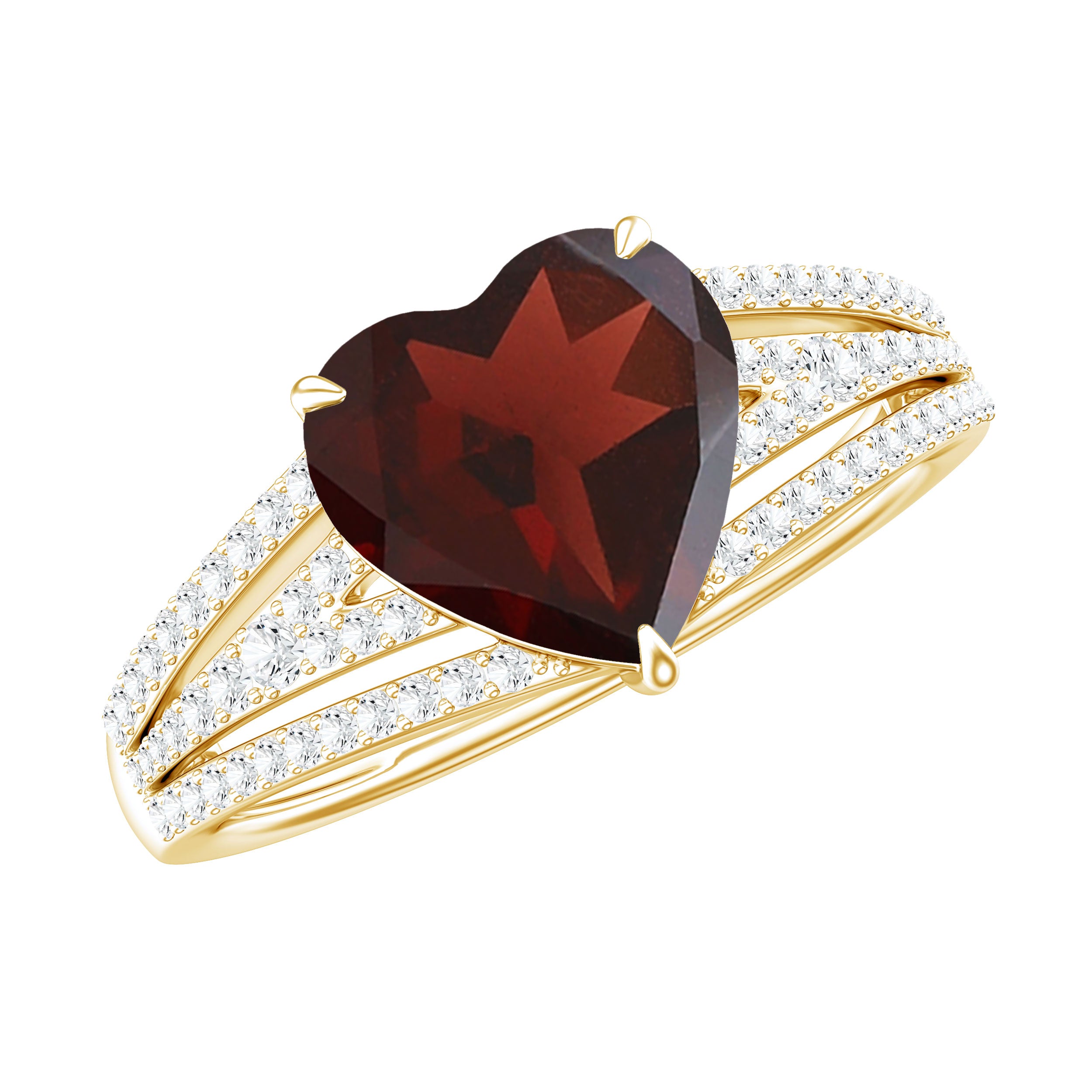 Natural 8mm Garnet Heart Engagement Ring with Diamond Split Shank AAA - Rosec Jewels