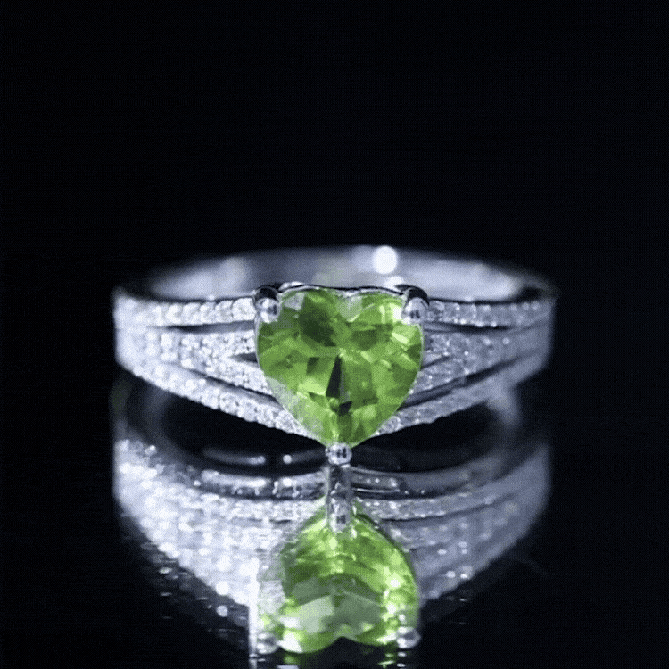 Natural 2 Carat Peridot Heart Engagement Ring with Diamond AAA - Rosec Jewels