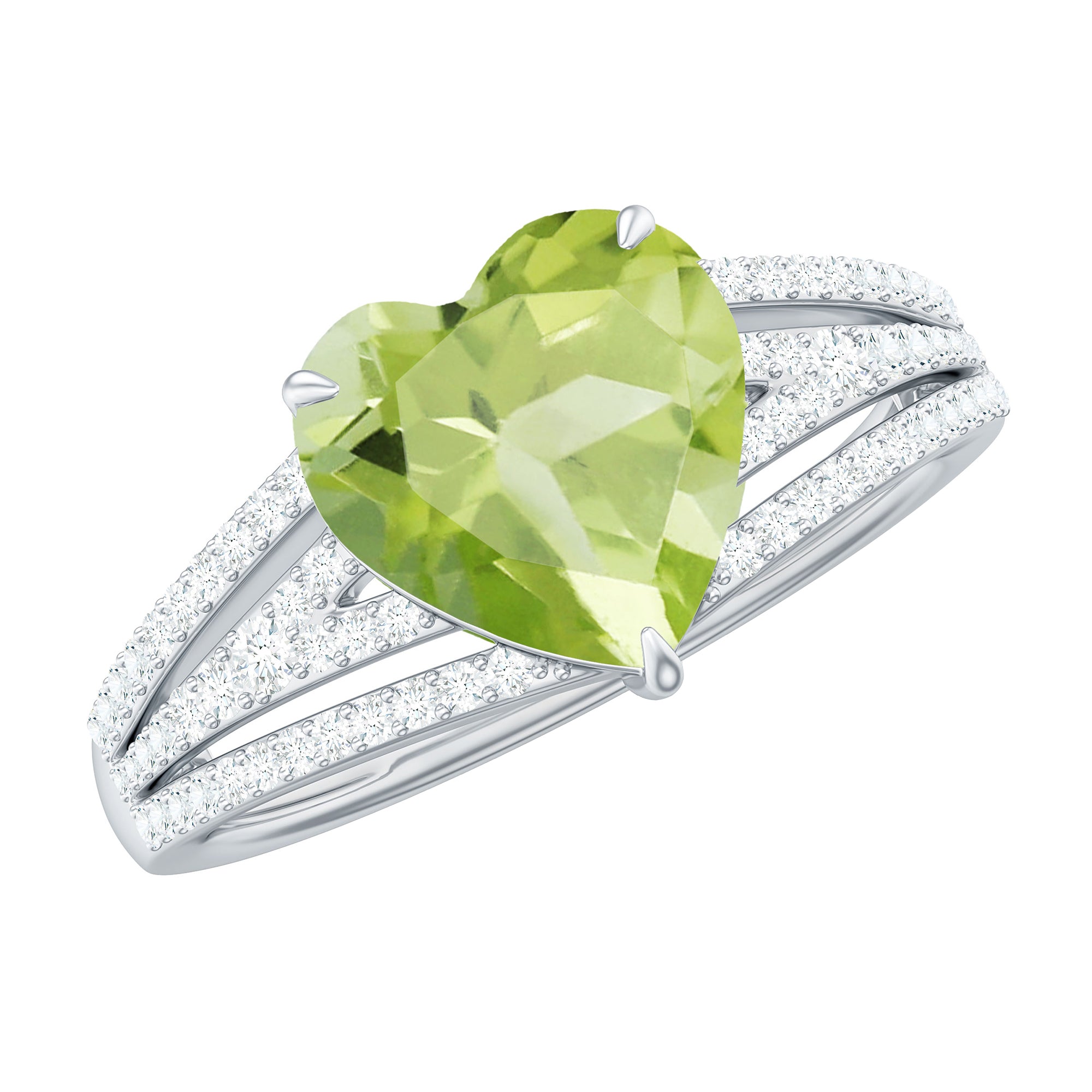 Natural 2 Carat Peridot Heart Engagement Ring with Diamond