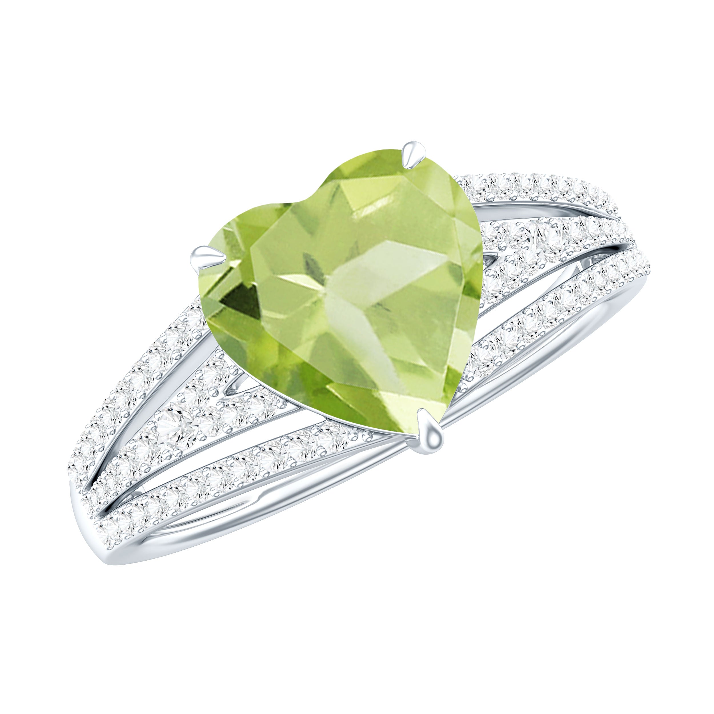 Natural 2 Carat Peridot Heart Engagement Ring with Diamond AAA - Rosec Jewels