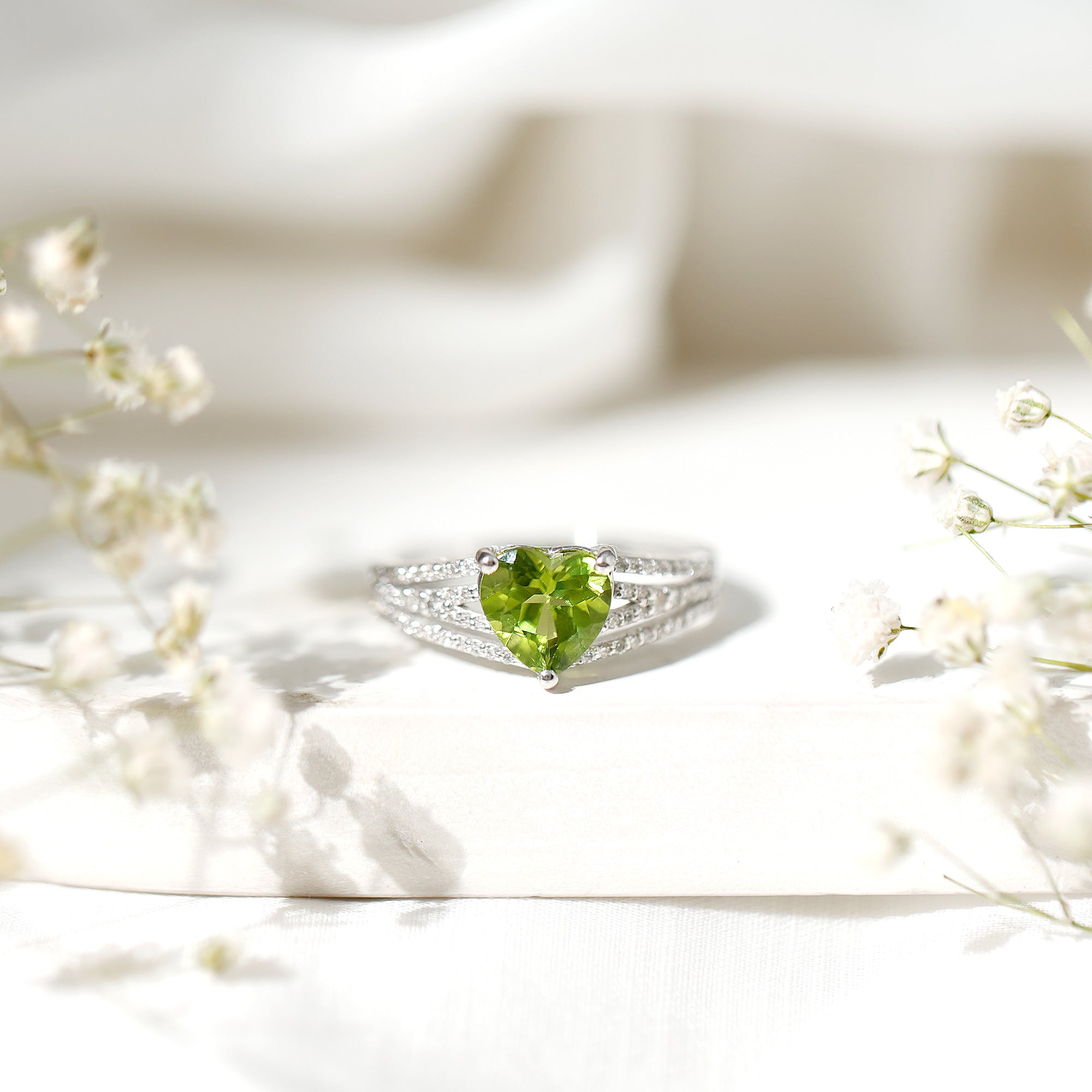 Natural 2 Carat Peridot Heart Engagement Ring with Diamond AAA - Rosec Jewels