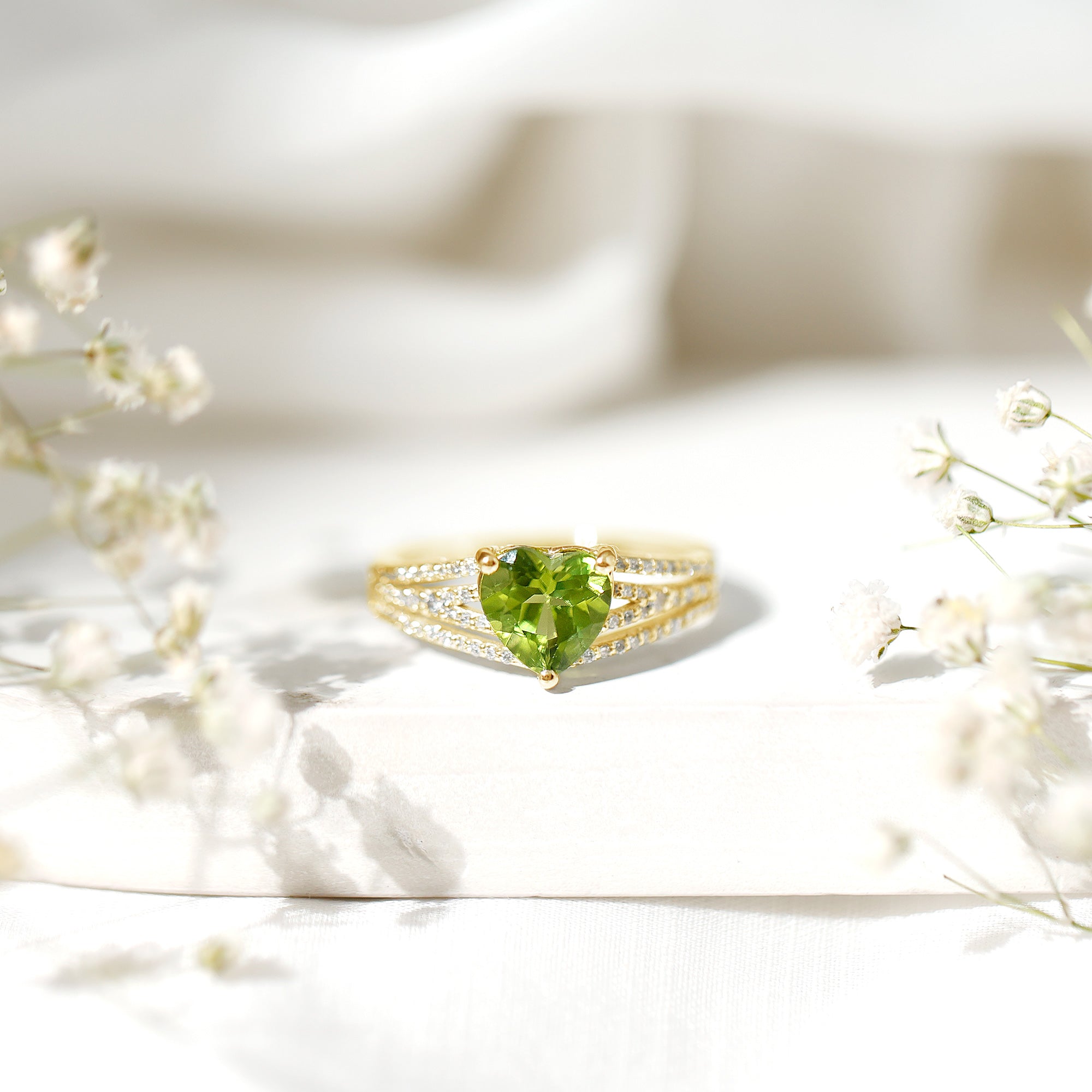 Natural 2 Carat Peridot Heart Engagement Ring with Diamond AAA - Rosec Jewels