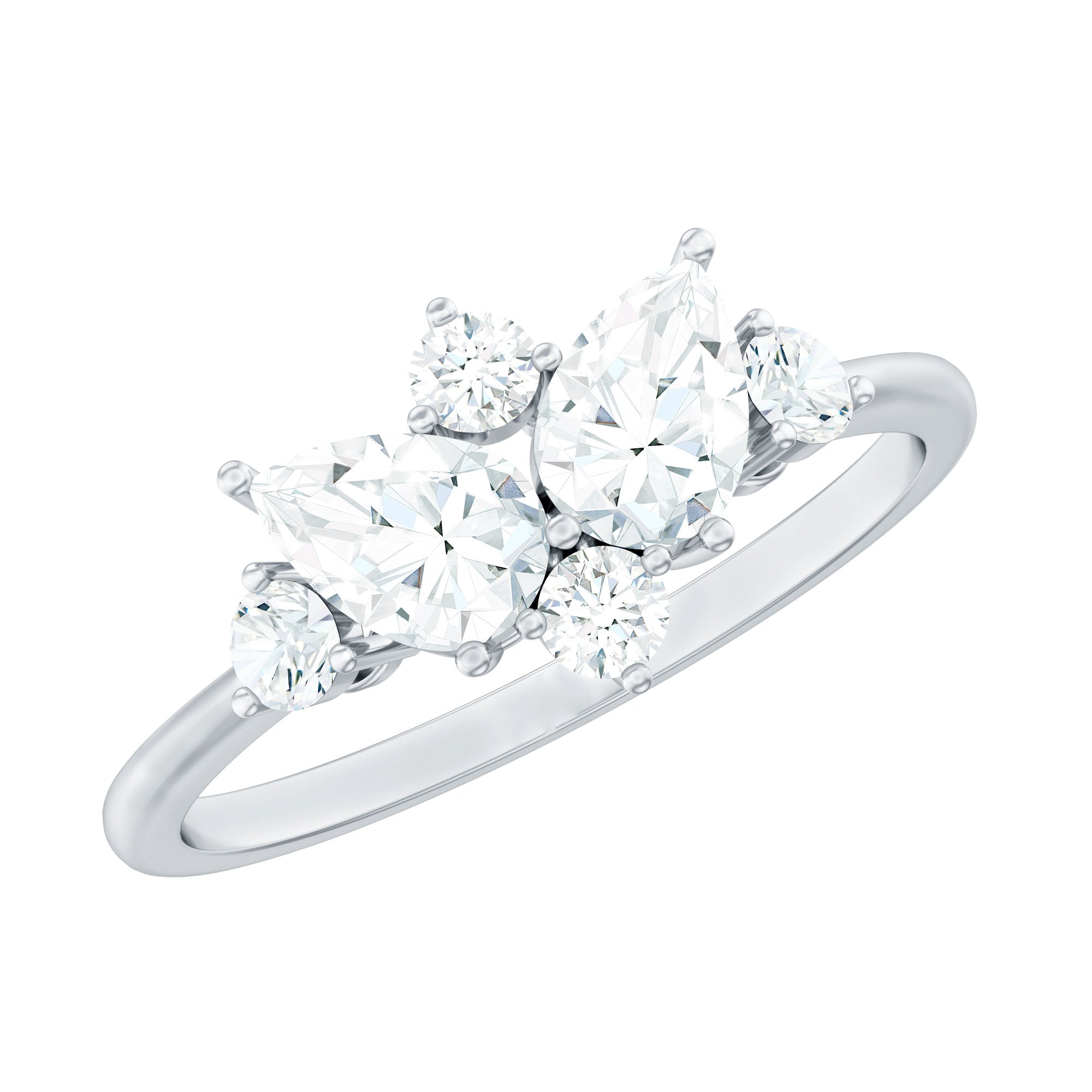 Pear and Round Moissanite Cluster Promise Ring D-VS1 - Rosec Jewels
