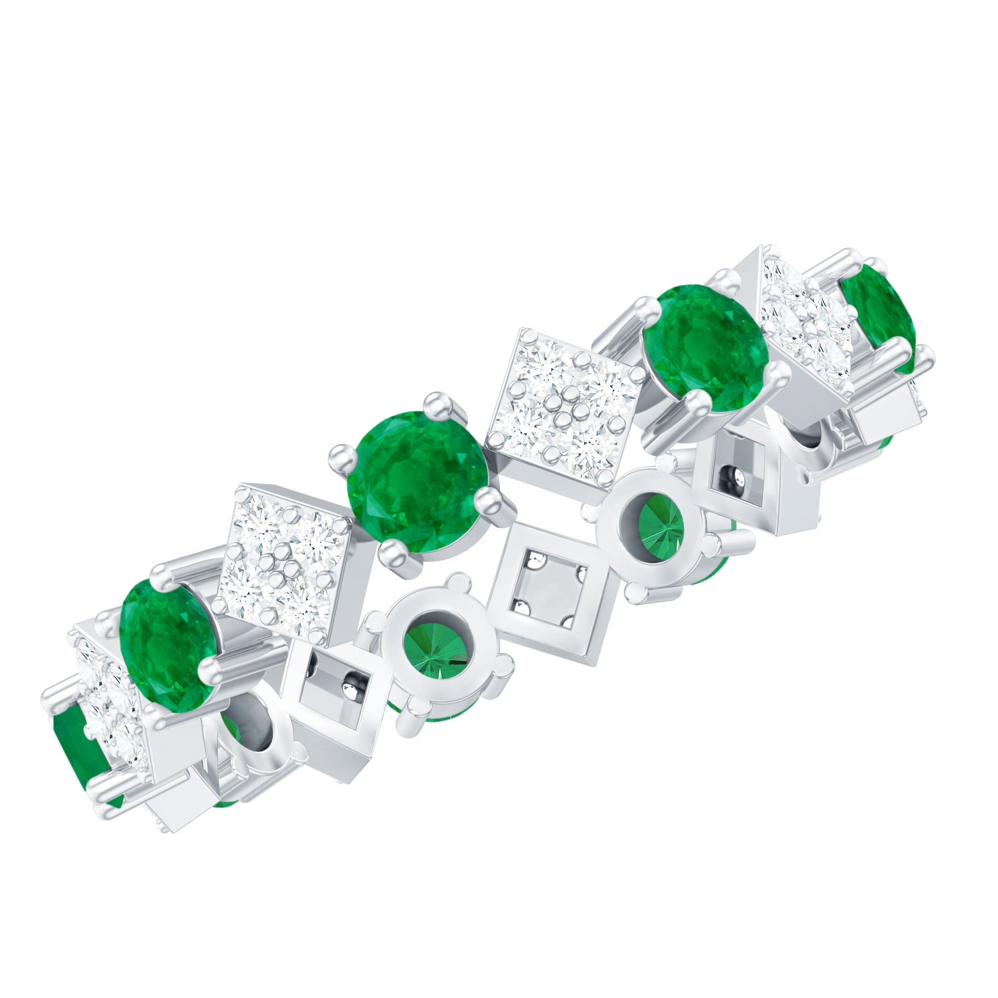 Genuine Emerald and Diamond Eternity Wedding Band AAA - Rosec Jewels