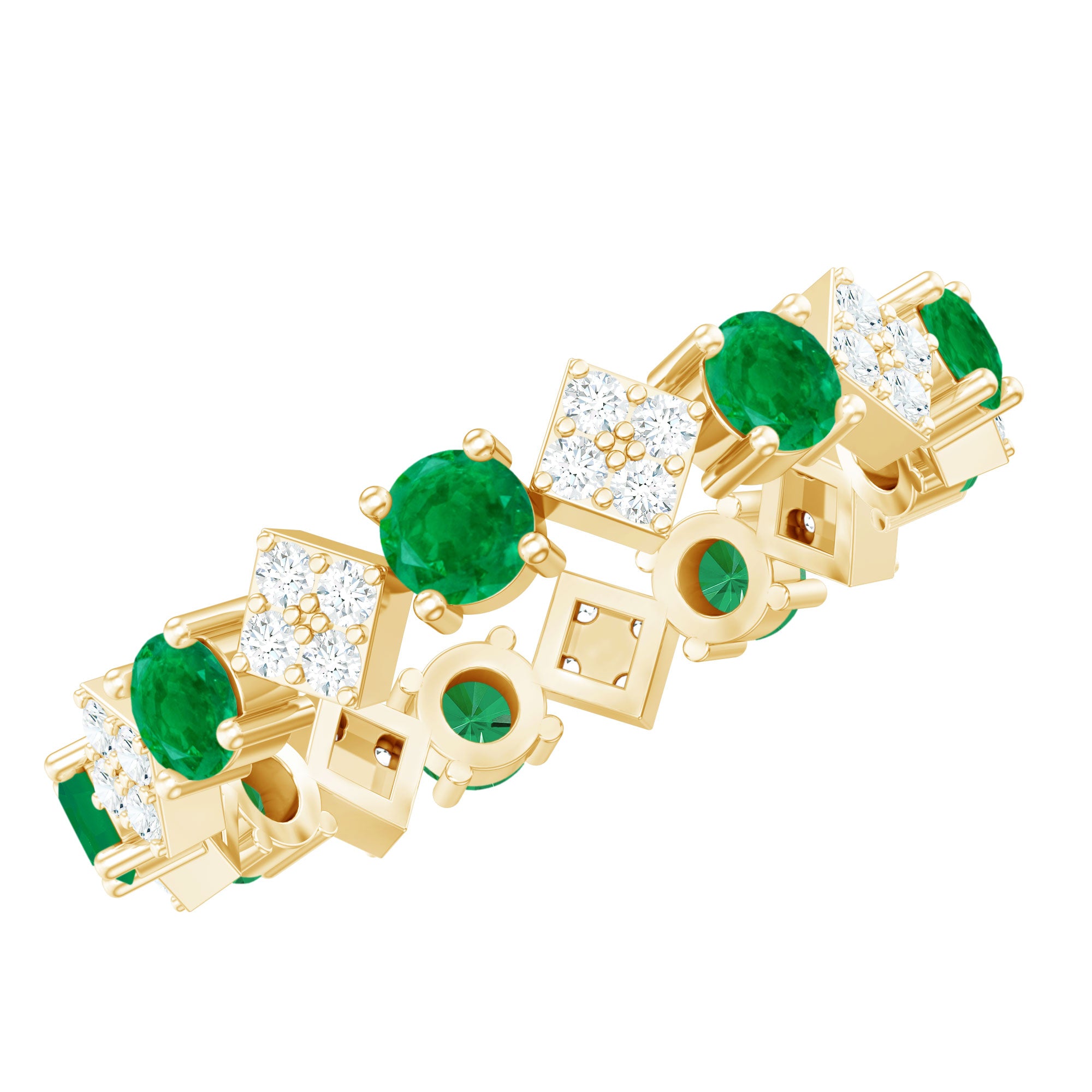 Genuine Emerald and Diamond Eternity Wedding Band AAA - Rosec Jewels