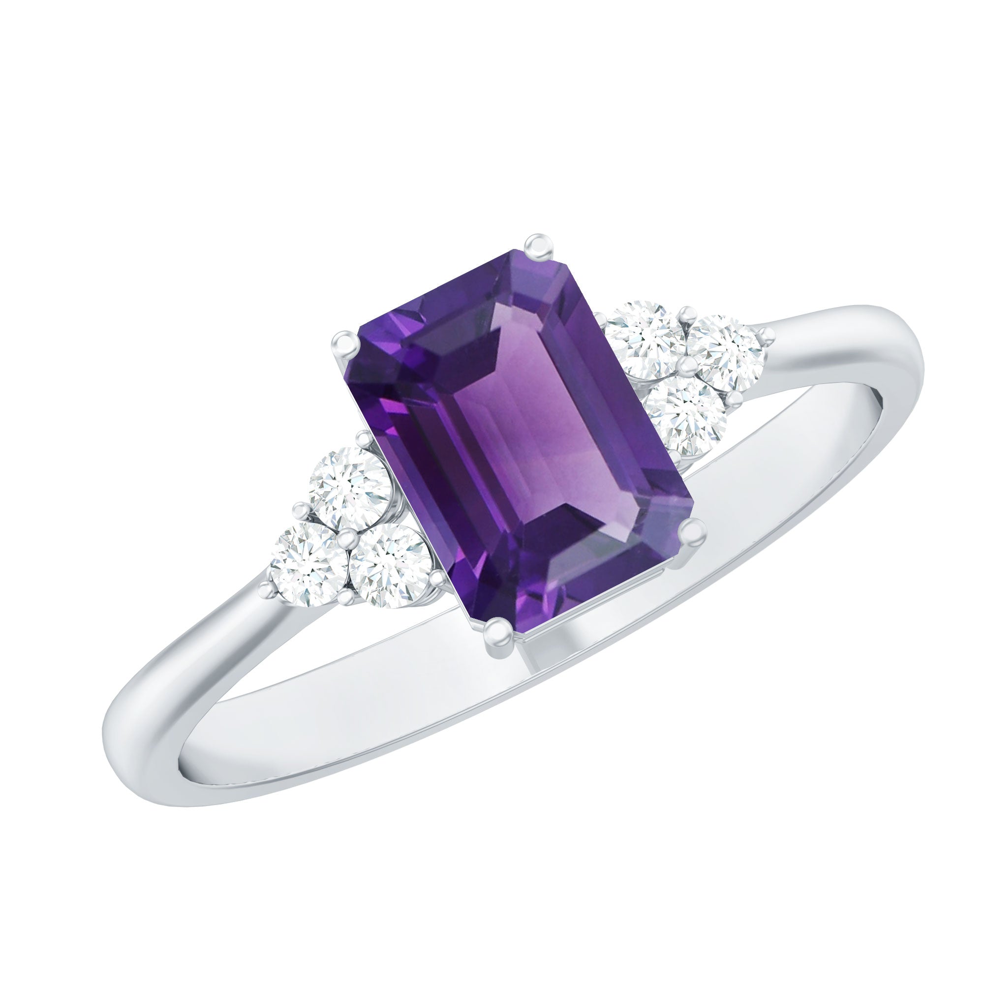 1.5 CT Octagon Cut Amethyst Engagement Ring with Diamond Trio