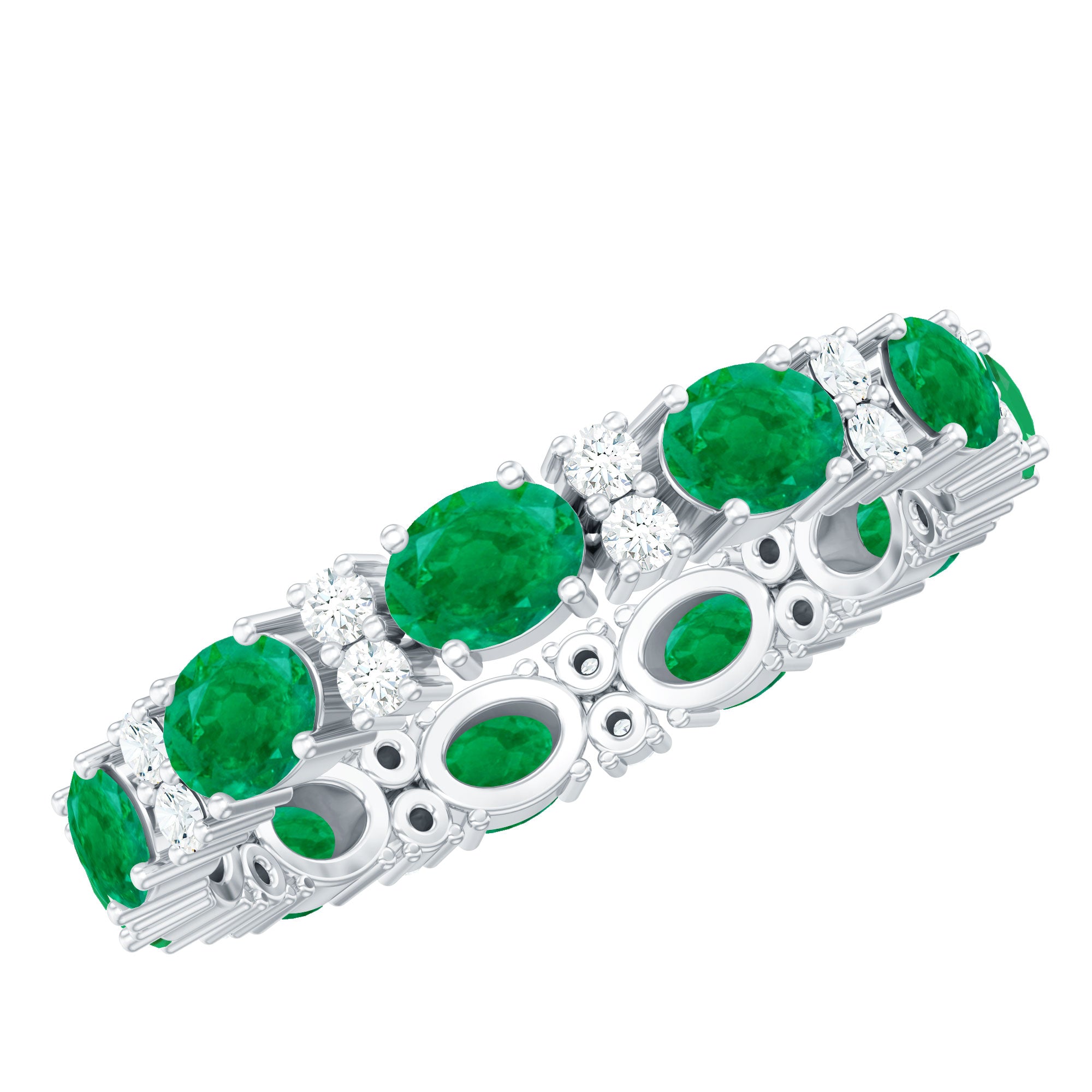 Oval Cut Real Emerald Eternity Band Ring with Diamond