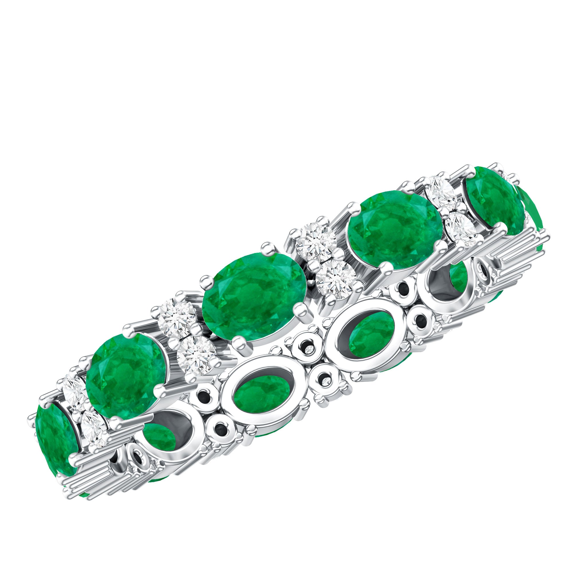 Oval Cut Real Emerald Eternity Band Ring with Diamond AAA - Rosec Jewels