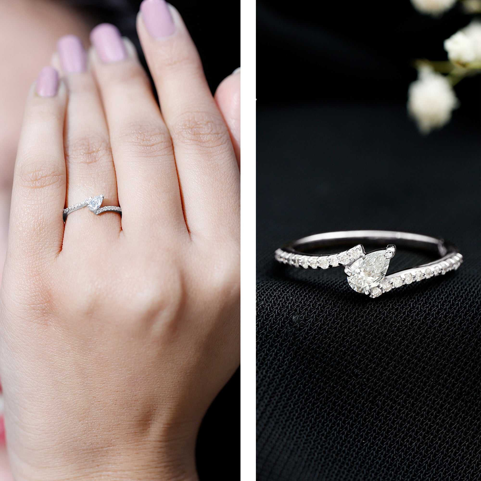 Certified Natural Diamond Promise Ring with Bypass Shank Natural - ( HI-SI ) - Rosec Jewels