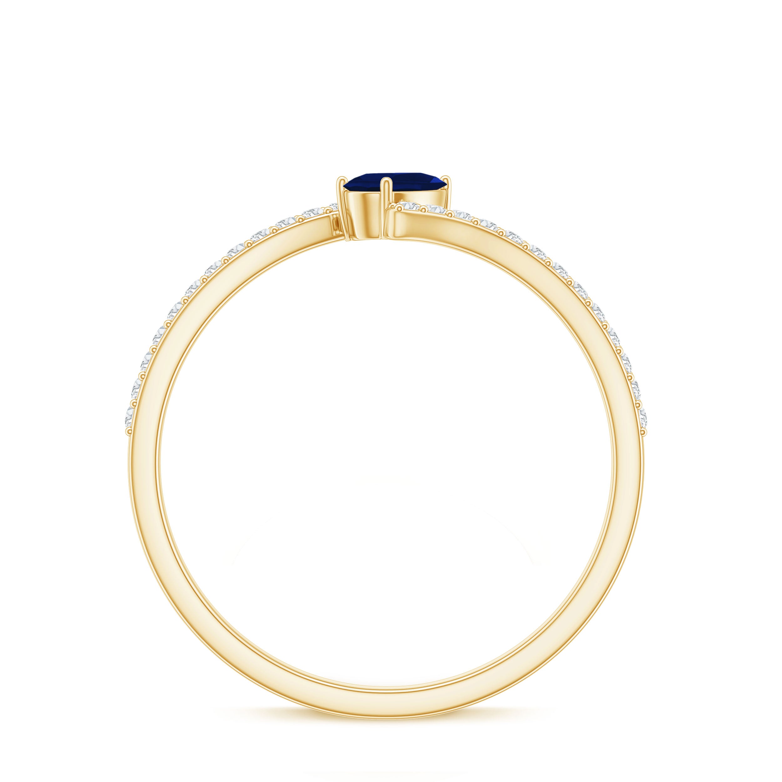 Tilted Pear Shaped Blue Sapphire Bypass Promise Ring with Diamond AAA - Rosec Jewels