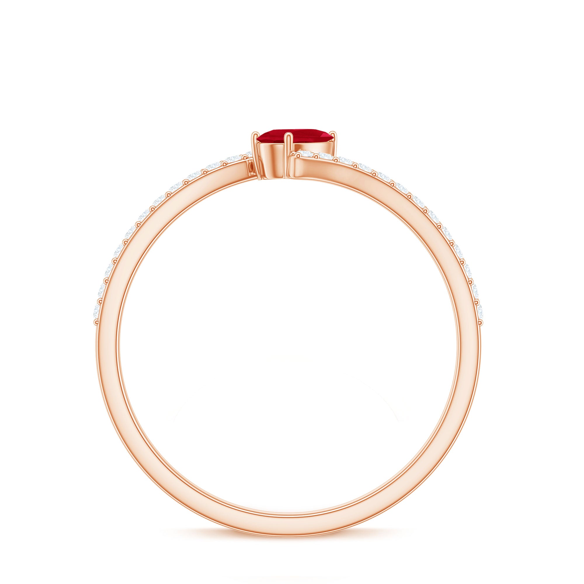 Tilted Pear Shape Ruby and Diamond Bypass Promise Ring AAA - Rosec Jewels