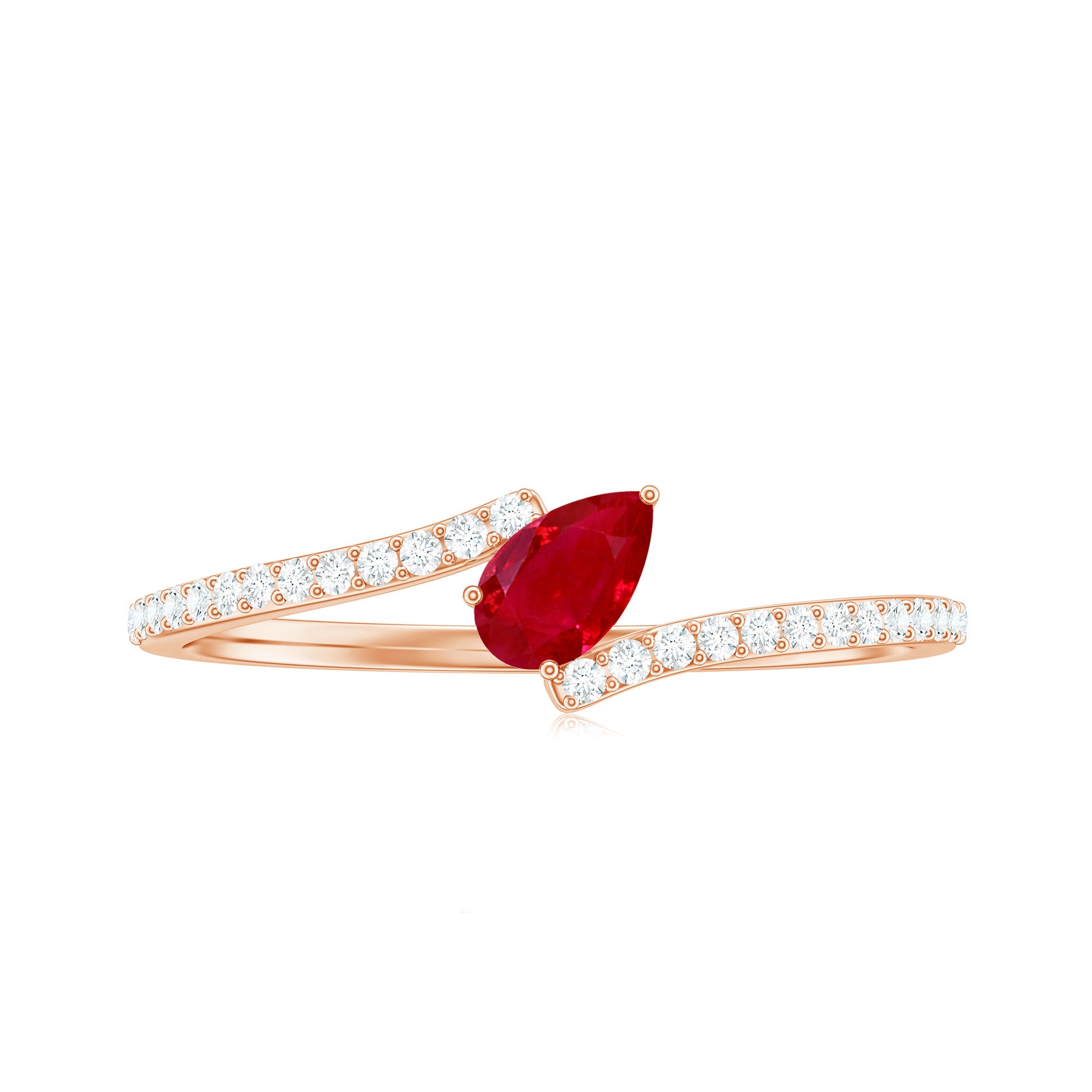 Tilted Pear Shape Ruby and Diamond Bypass Promise Ring AAA - Rosec Jewels