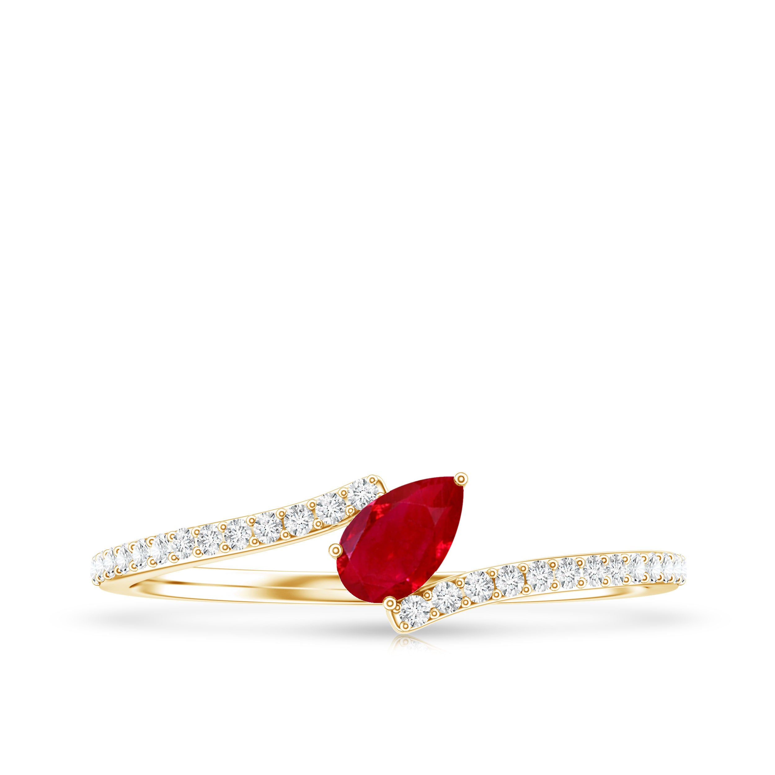 Tilted Pear Shape Ruby and Diamond Bypass Promise Ring AAA - Rosec Jewels