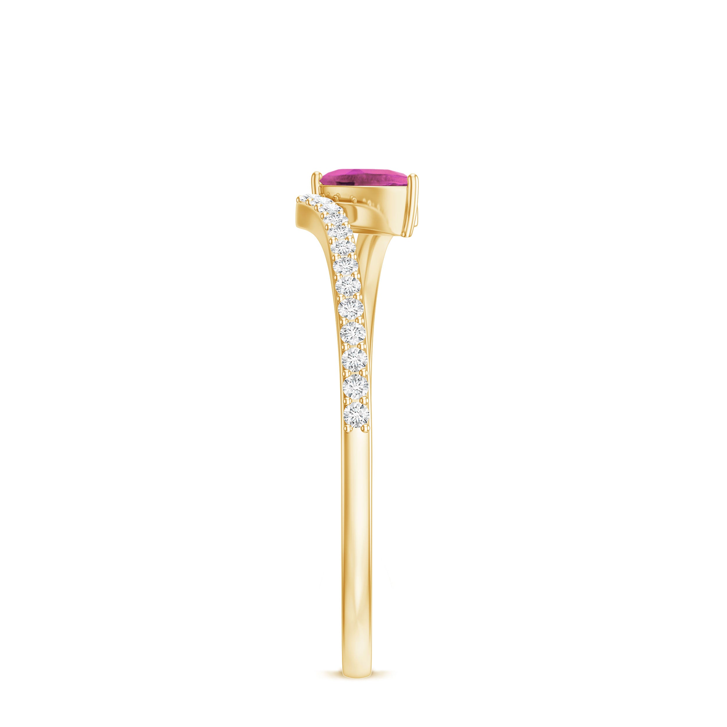 Tilted Pear Shape Pink Tourmaline and Diamond Bypass Promise Ring AAA - Rosec Jewels
