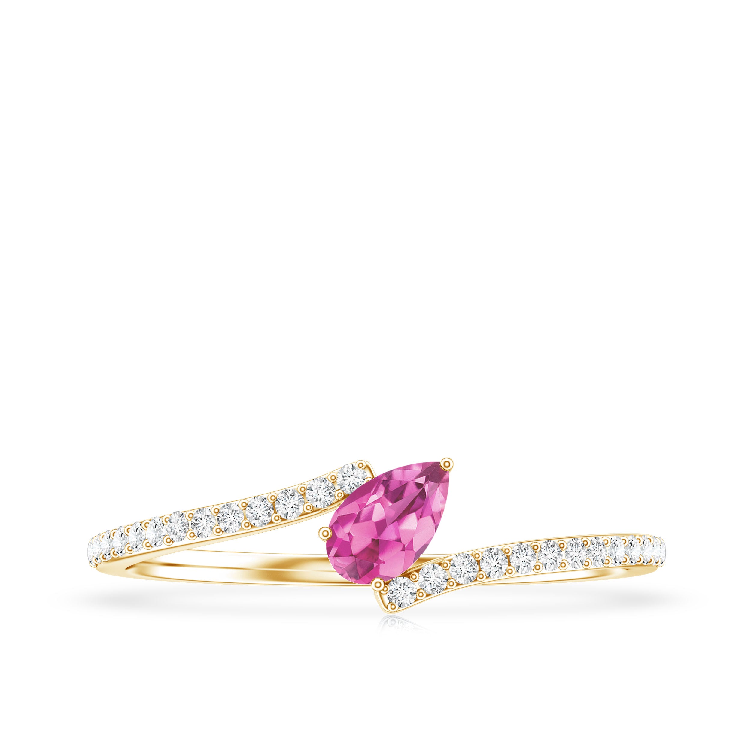 Tilted Pear Shape Pink Tourmaline and Diamond Bypass Promise Ring AAA - Rosec Jewels