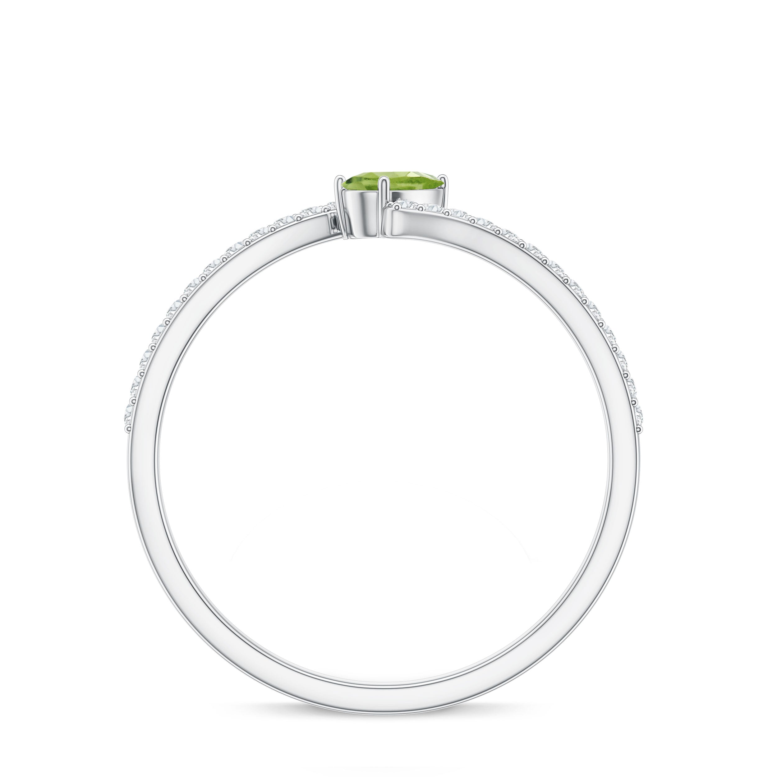 Natural Pear Shape Peridot Promise Ring with Bypass Diamond AAA - Rosec Jewels