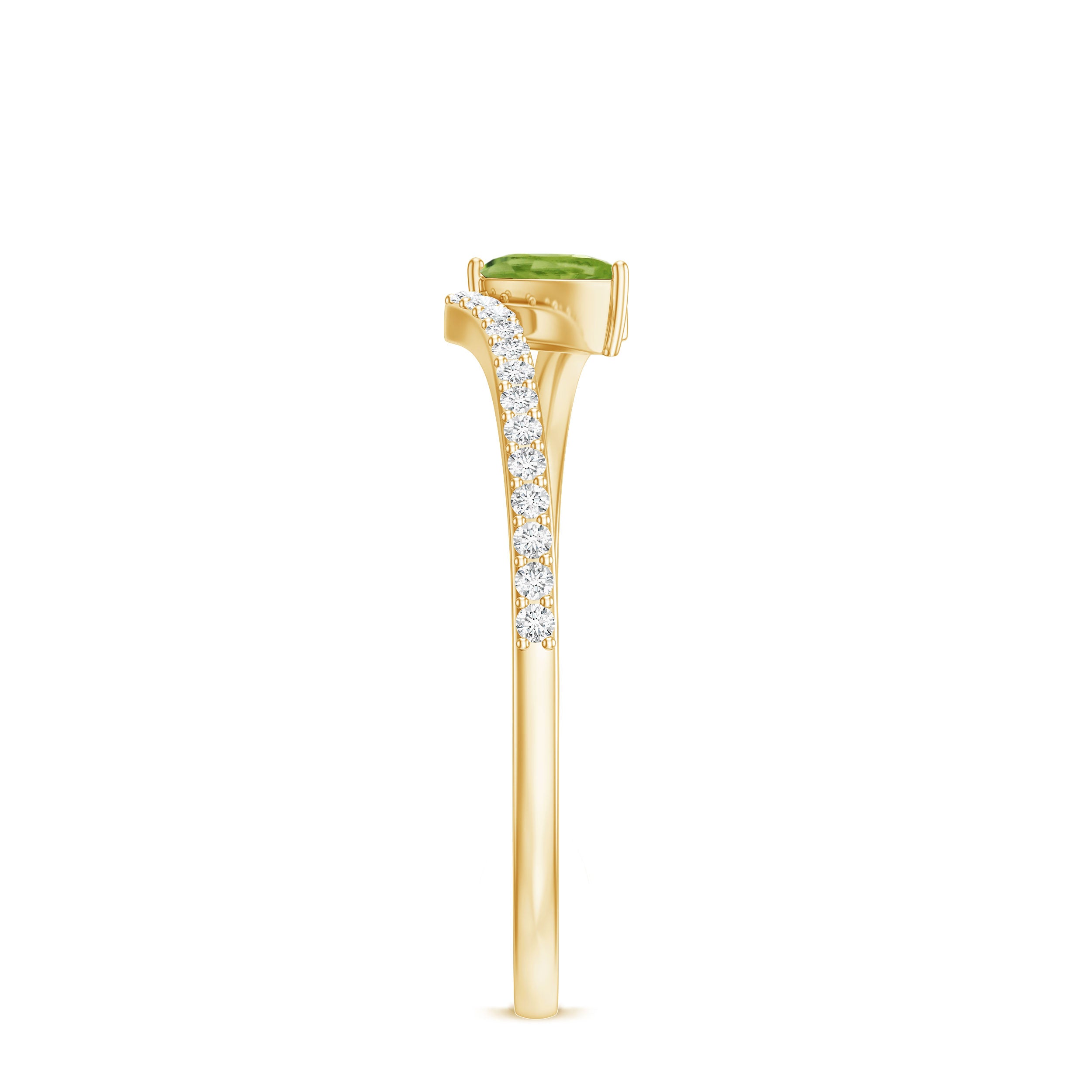Natural Pear Shape Peridot Promise Ring with Bypass Diamond AAA - Rosec Jewels