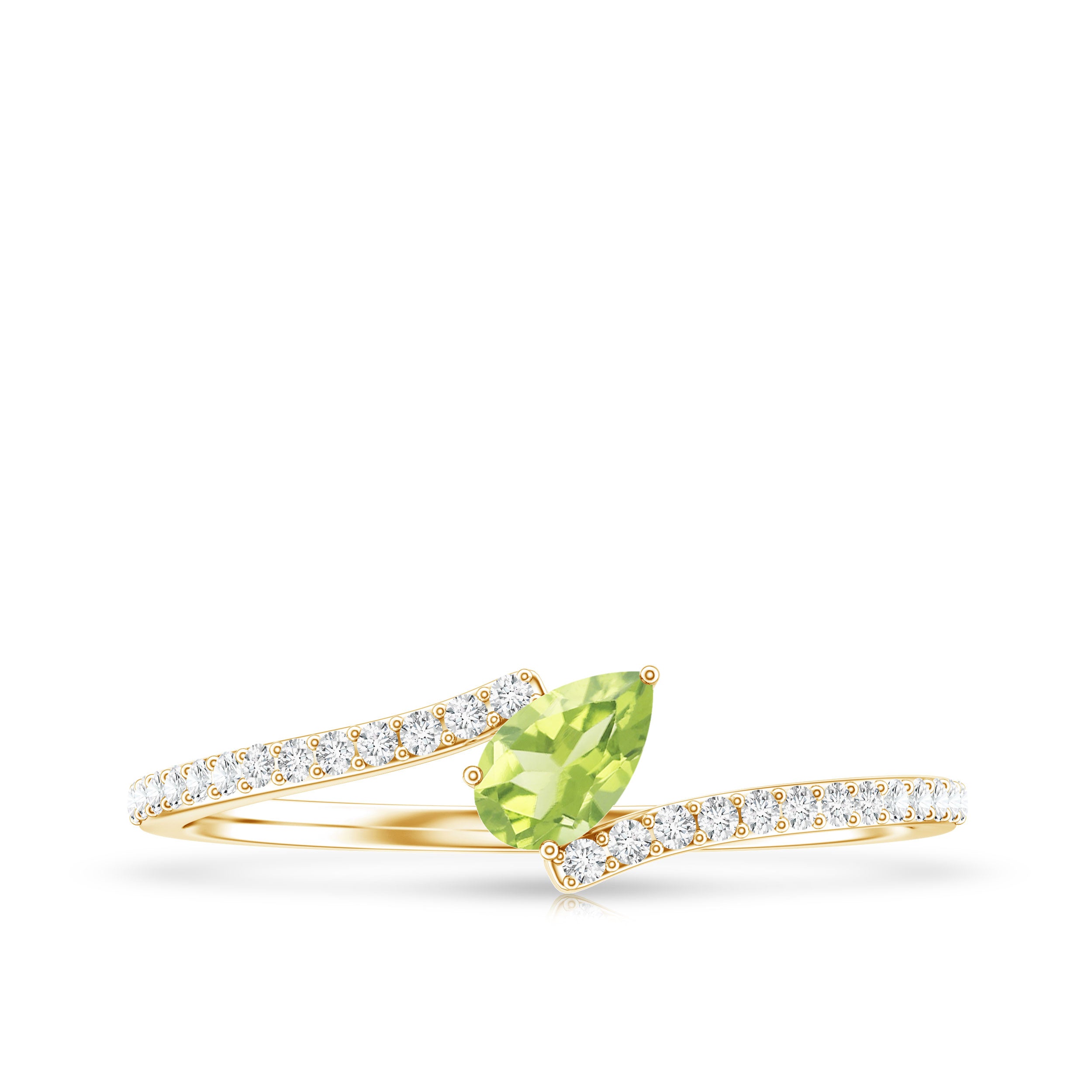 Natural Pear Shape Peridot Promise Ring with Bypass Diamond AAA - Rosec Jewels