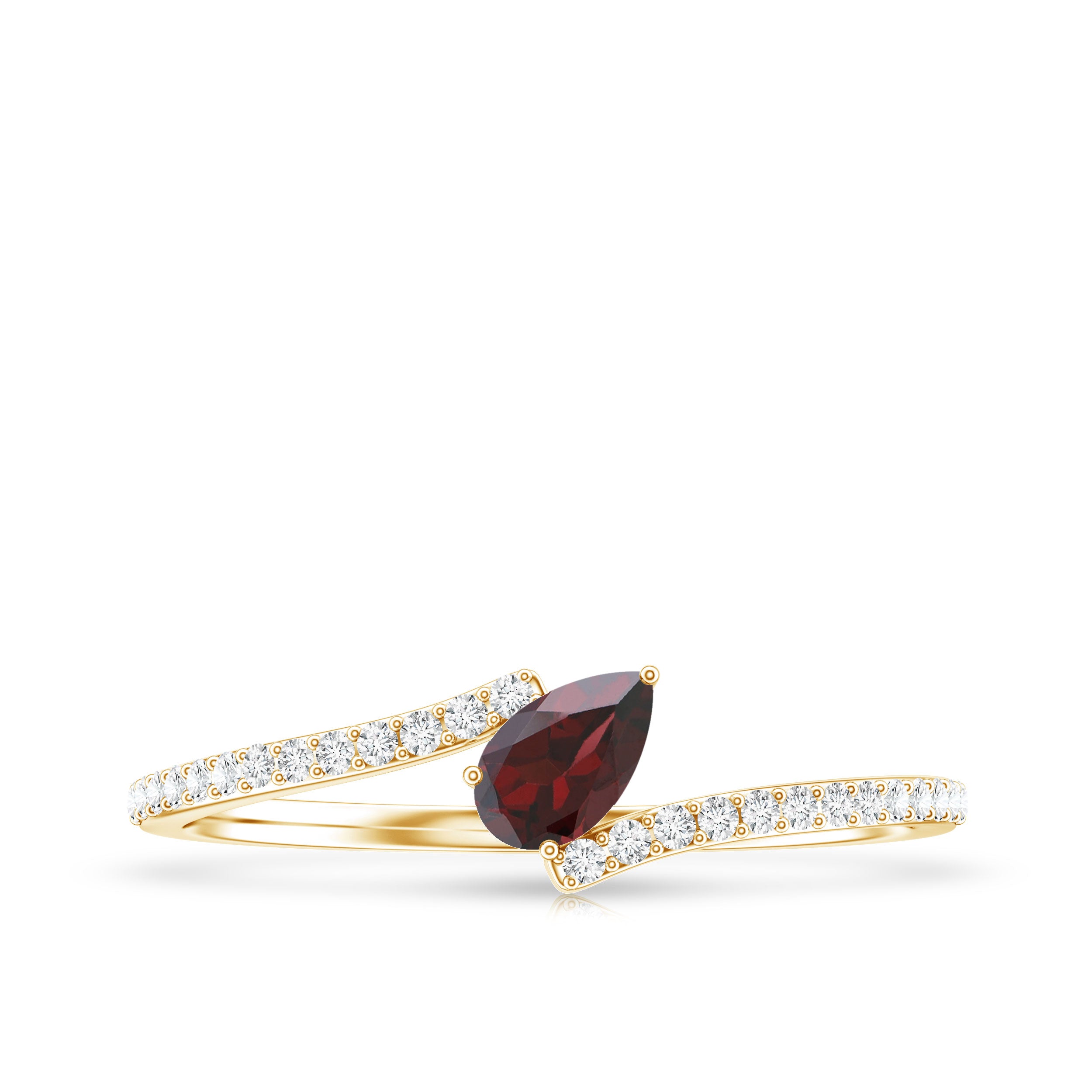 Real Pear Shape Garnet Promise Ring with Diamond Bypass Shank AAA - Rosec Jewels