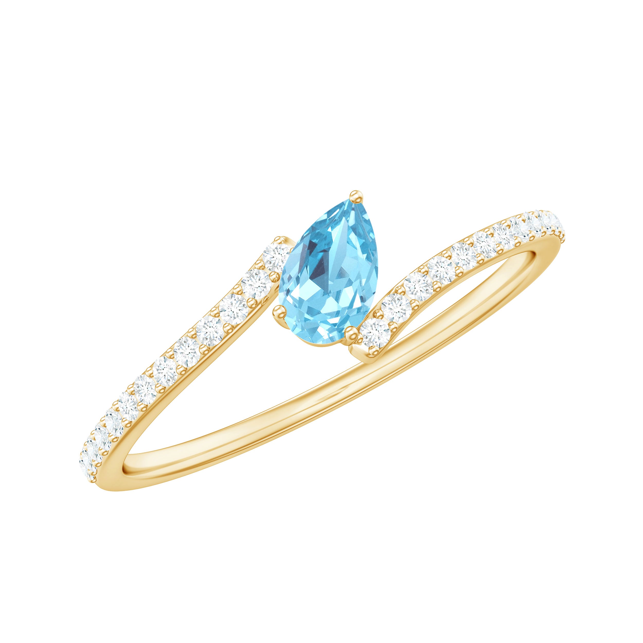 Real Aquamarine and Diamond Promise Ring in Bypass Shank AAA - Rosec Jewels