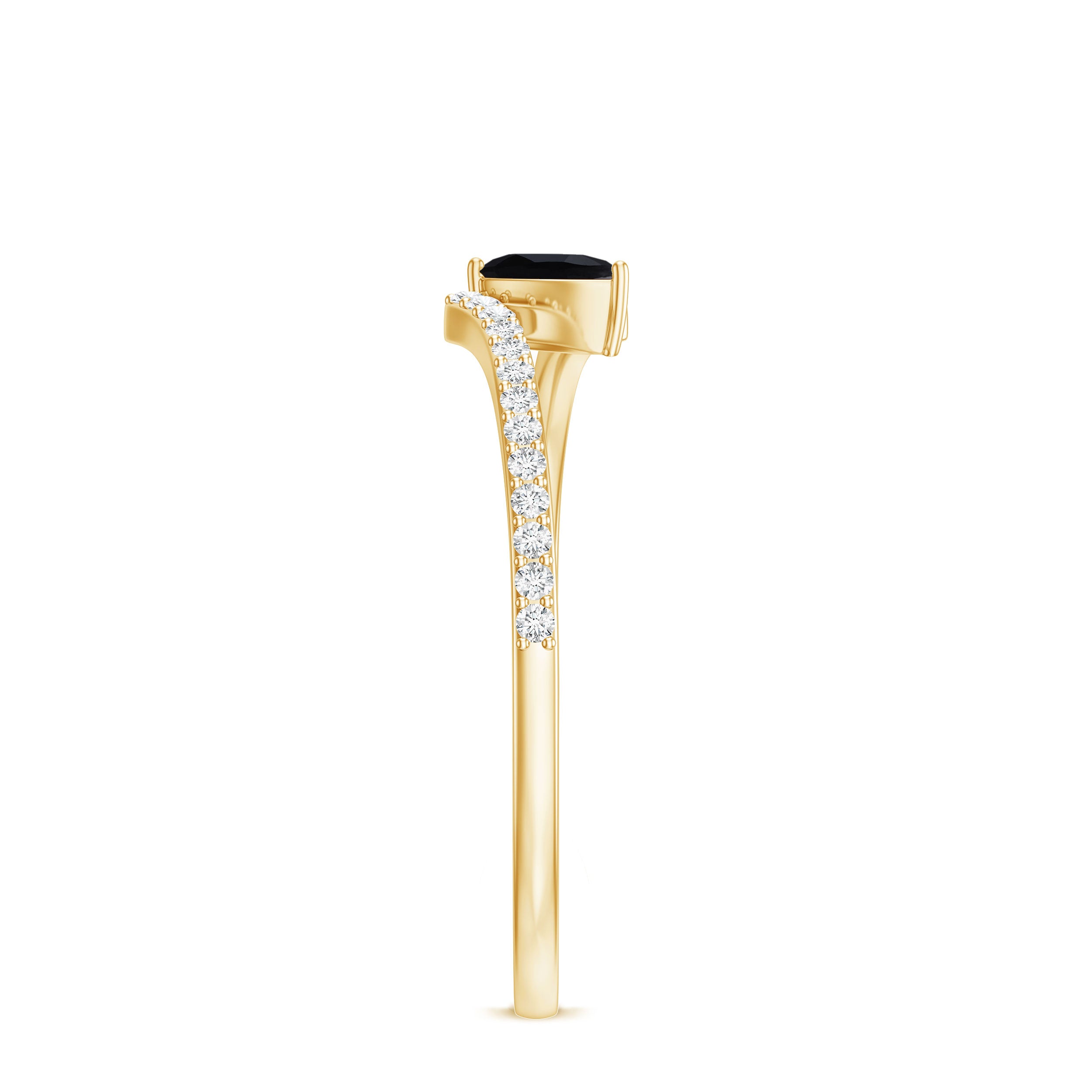 Real Black Spinel Promise Ring with Diamond Bypass Shank AAA - Rosec Jewels
