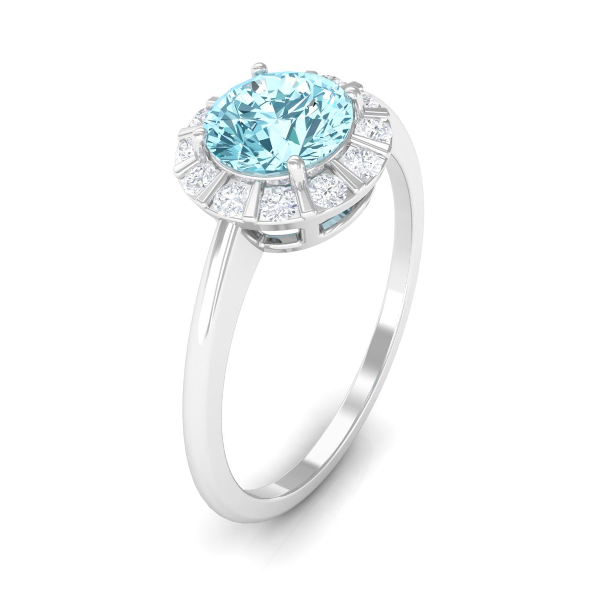 Rosec Jewels-1 CT Aquamarine Engagement Ring with Diamond Floating Halo