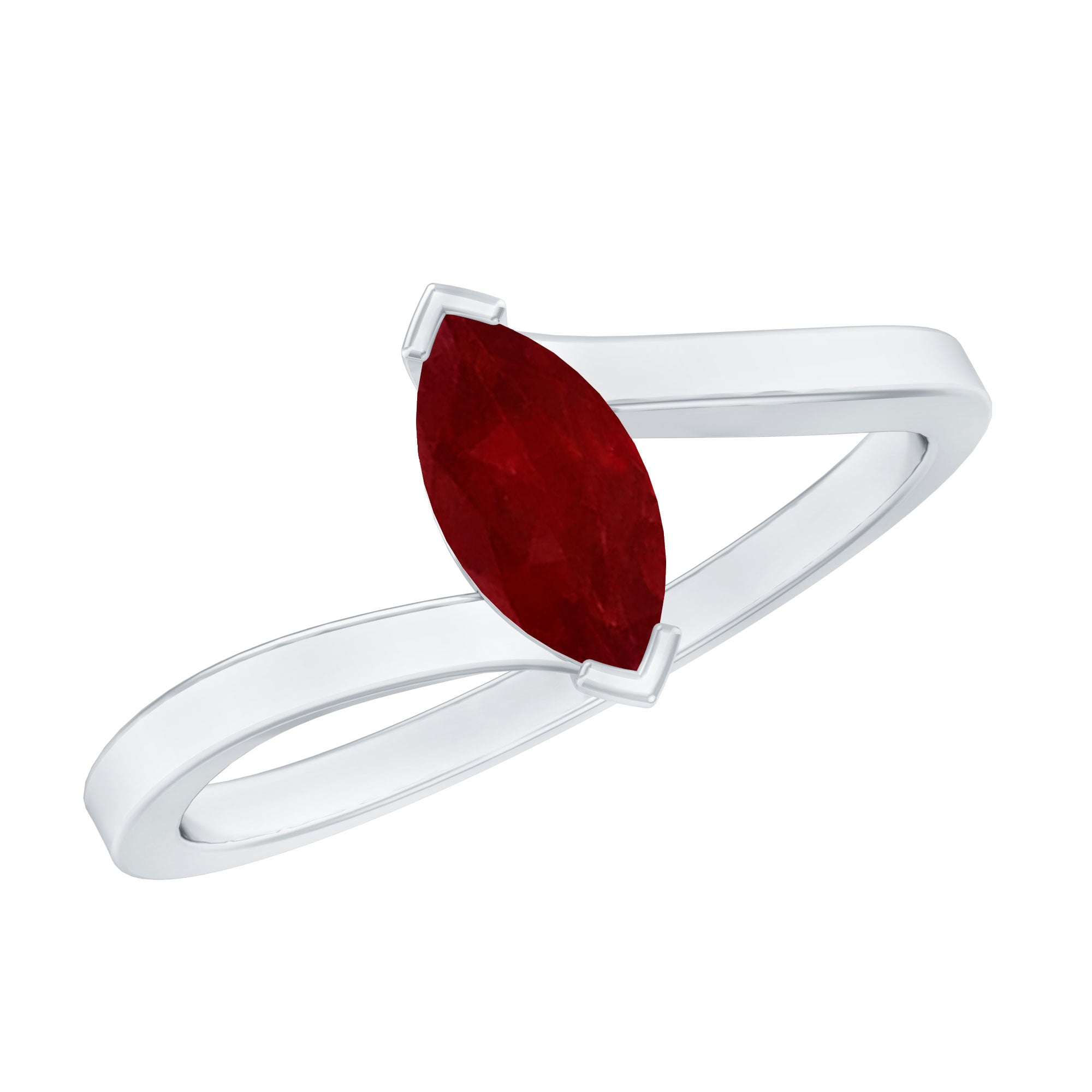 Marquise Cut Ruby Solitaire Ring in Bypass Shank
