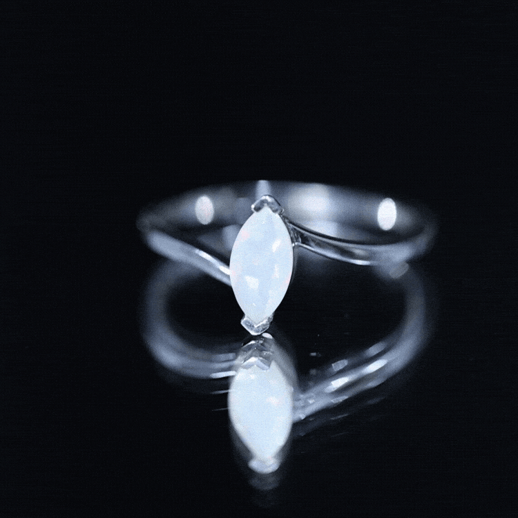 Natural Marquise Ethiopian Rainbow Opal Promise Ring with Bypass Shank AAA - Rosec Jewels