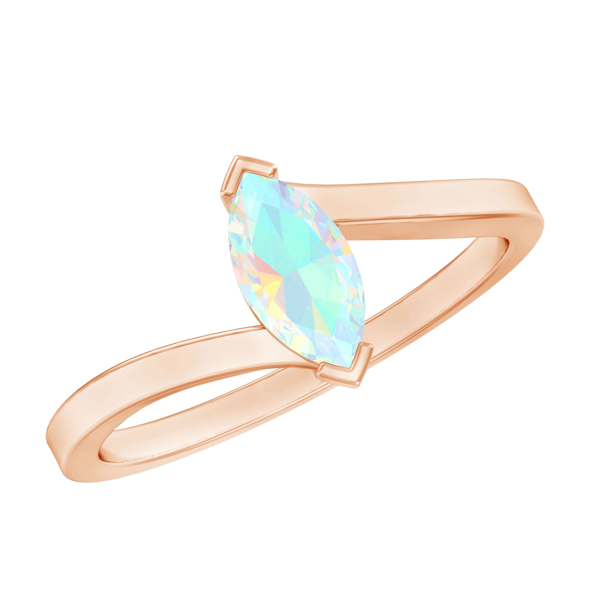 Natural Marquise Ethiopian Rainbow Opal Promise Ring with Bypass Shank AAA - Rosec Jewels