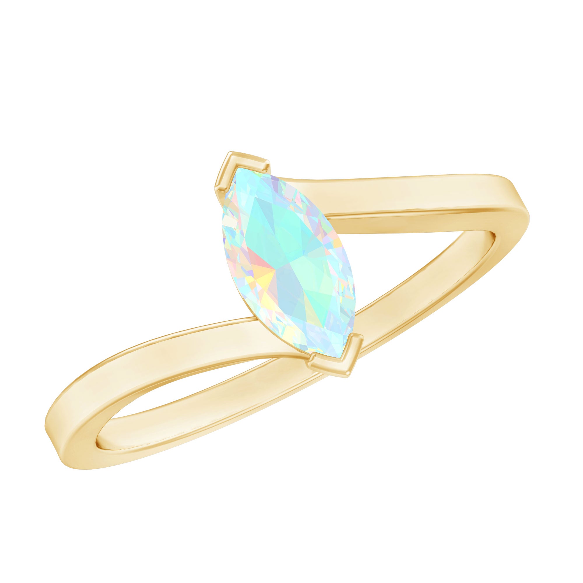 Natural Marquise Ethiopian Rainbow Opal Promise Ring with Bypass Shank AAA - Rosec Jewels