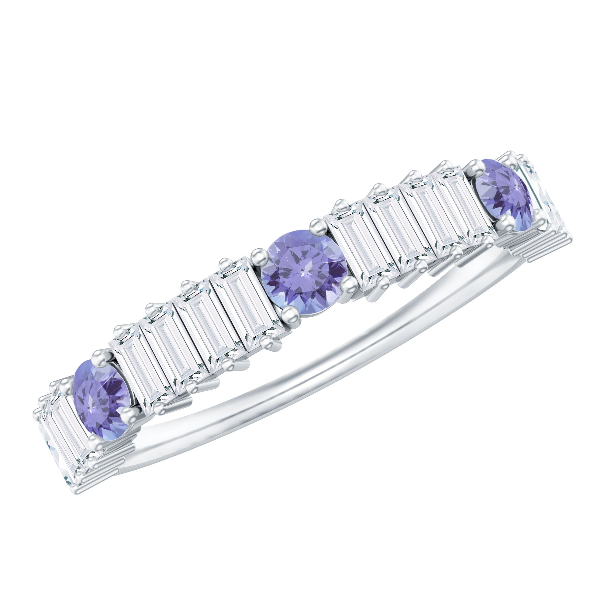 Classic Tanzanite and Diamond Half Eternity Band Ring AAA - Rosec Jewels