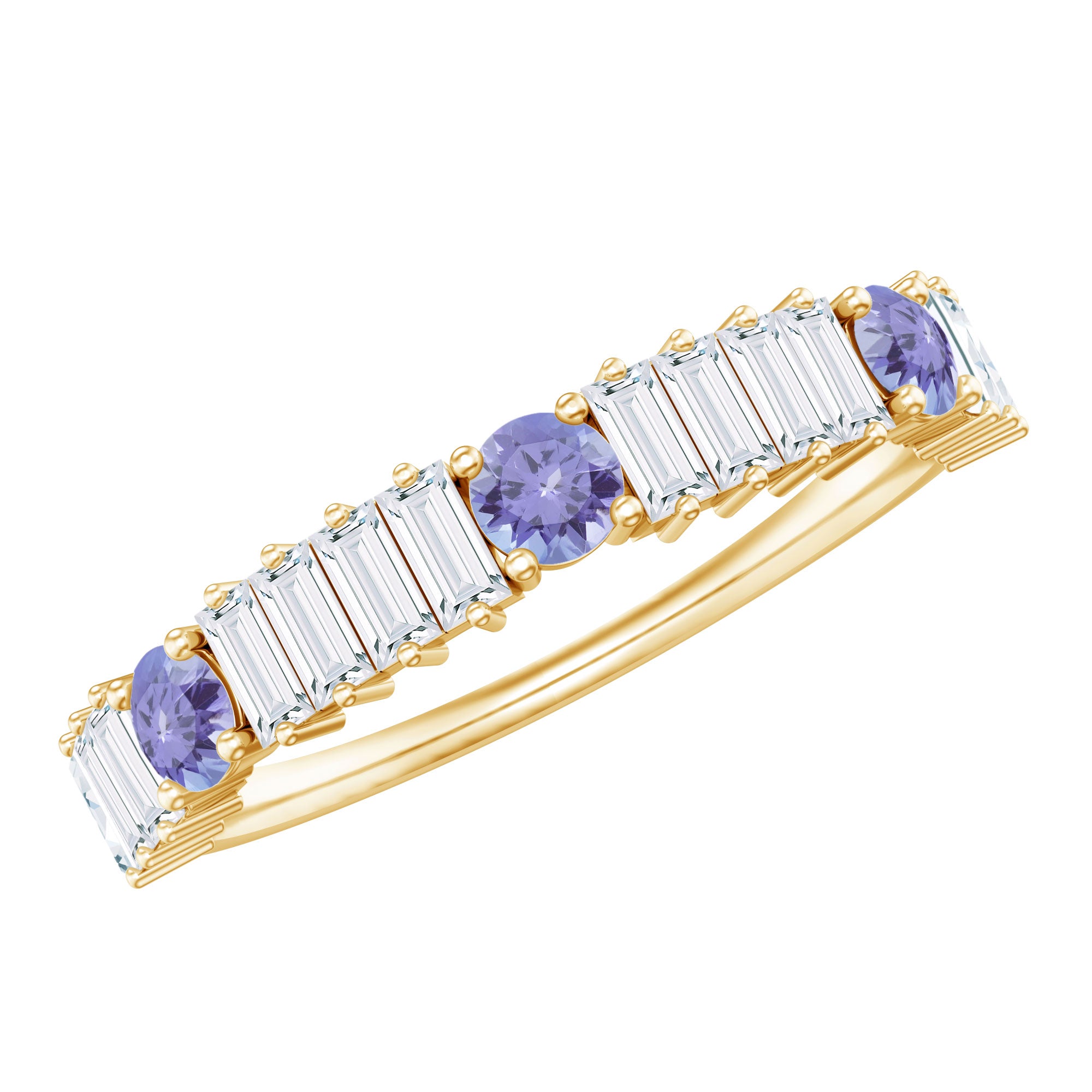 Classic Tanzanite and Diamond Half Eternity Band Ring AAA - Rosec Jewels