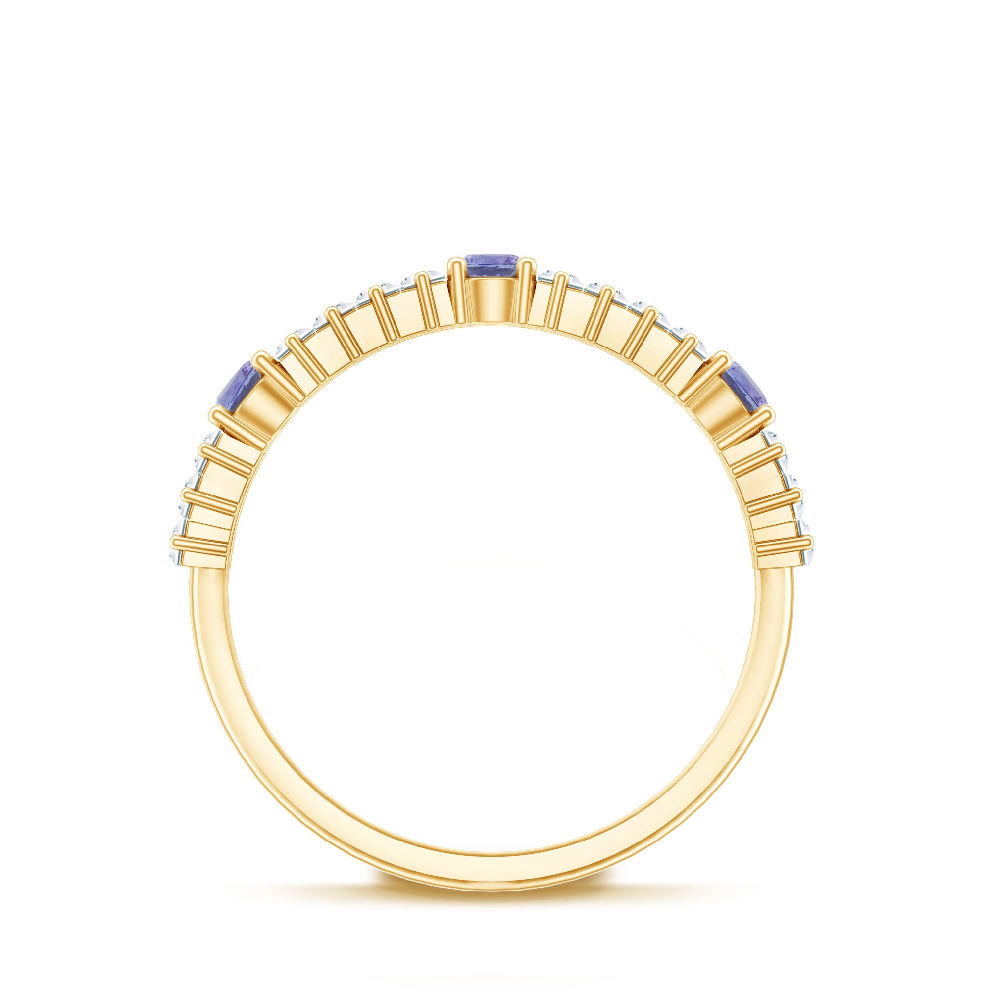 Classic Tanzanite and Diamond Half Eternity Band Ring AAA - Rosec Jewels