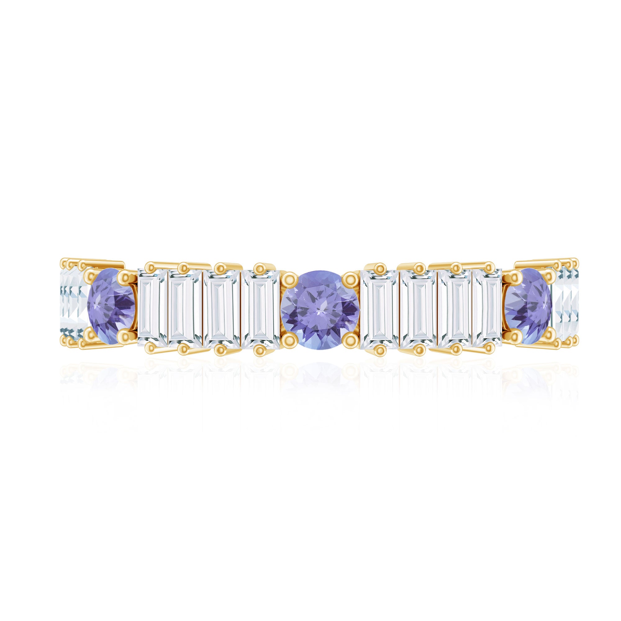 Classic Tanzanite and Diamond Half Eternity Band Ring AAA - Rosec Jewels