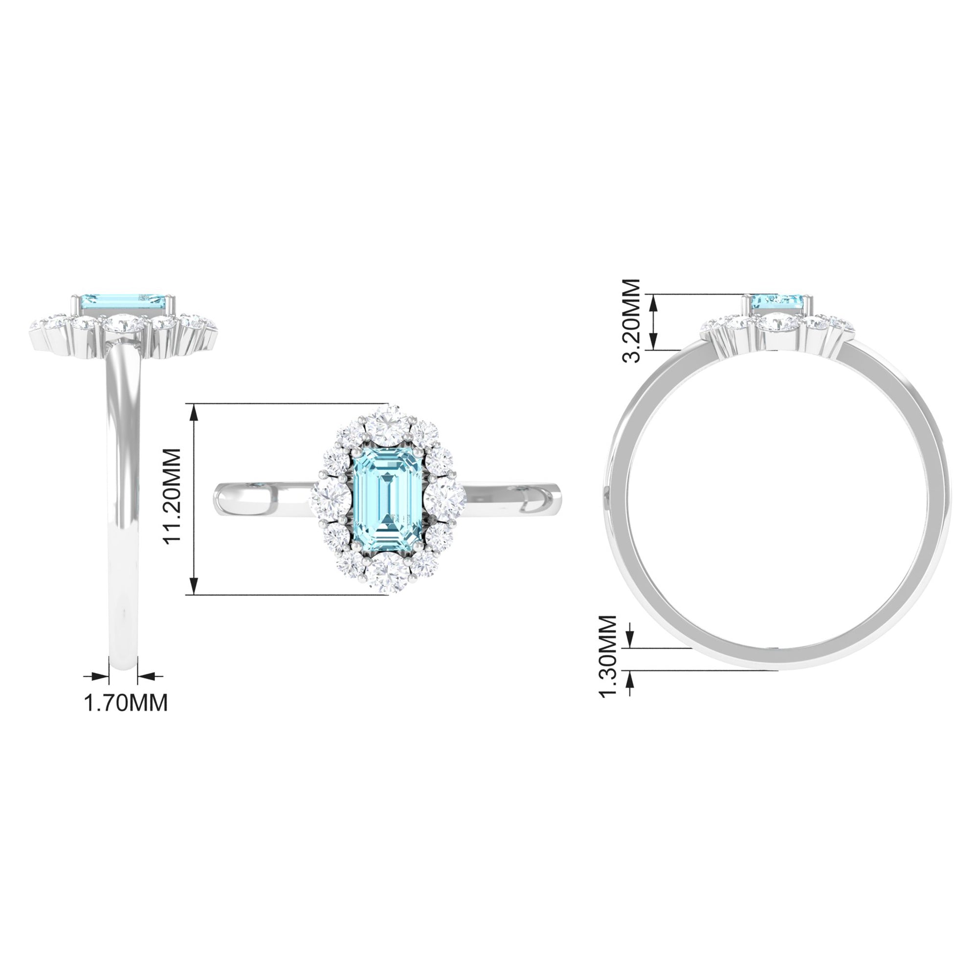 Rosec Jewels-Octagon Aquamarine Engagement Ring with Diamond Halo