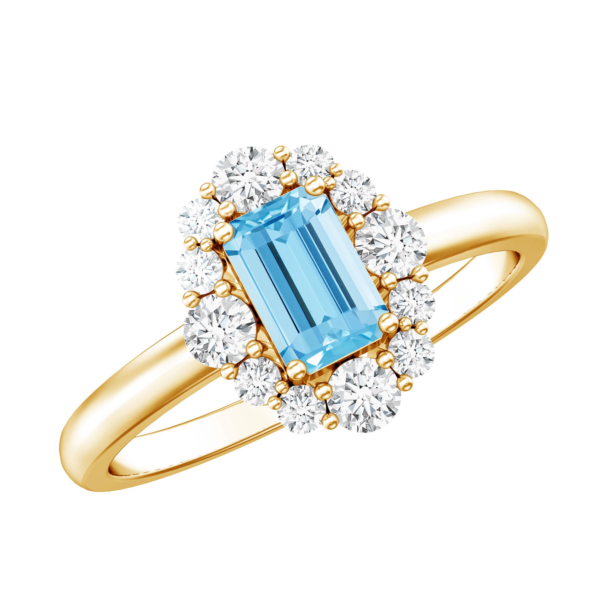 Octagon Aquamarine Engagement Ring with Diamond Halo AAA - Rosec Jewels