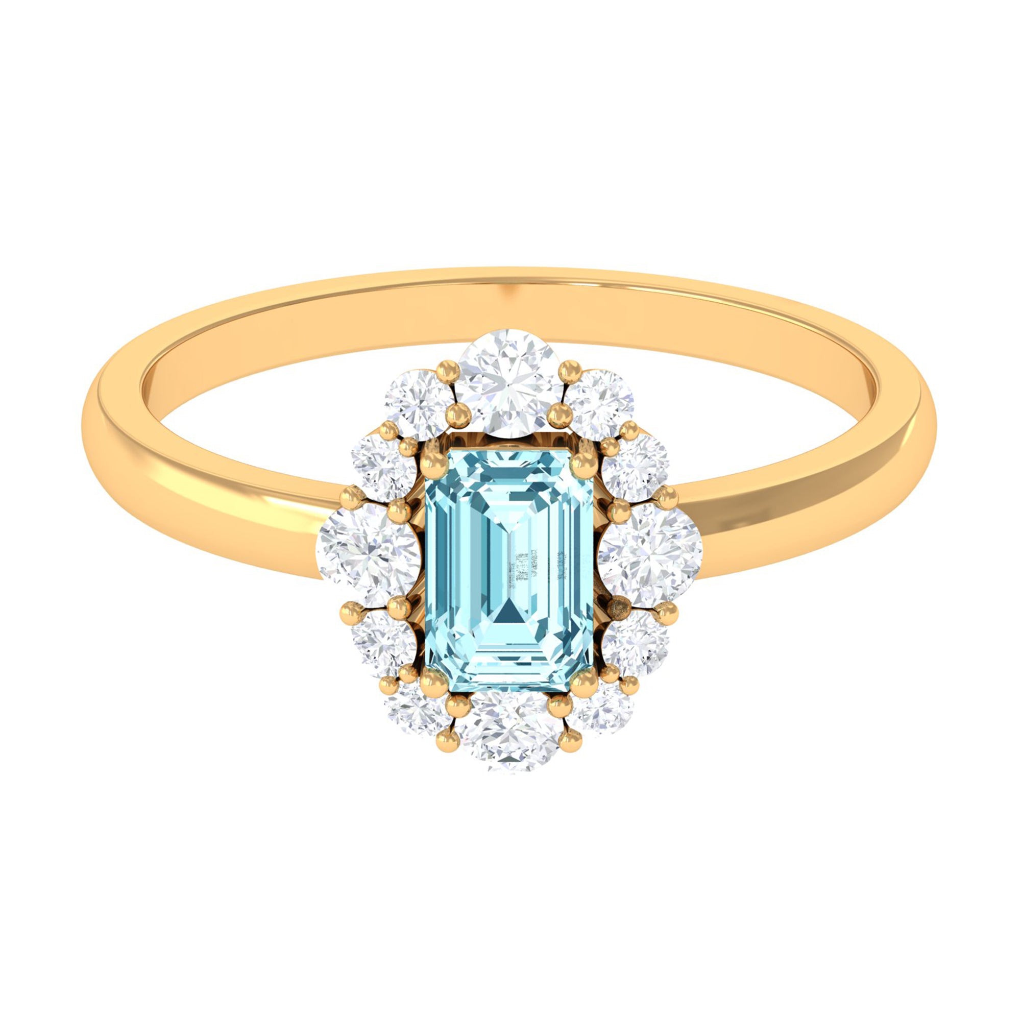 Rosec Jewels-Octagon Aquamarine Engagement Ring with Diamond Halo