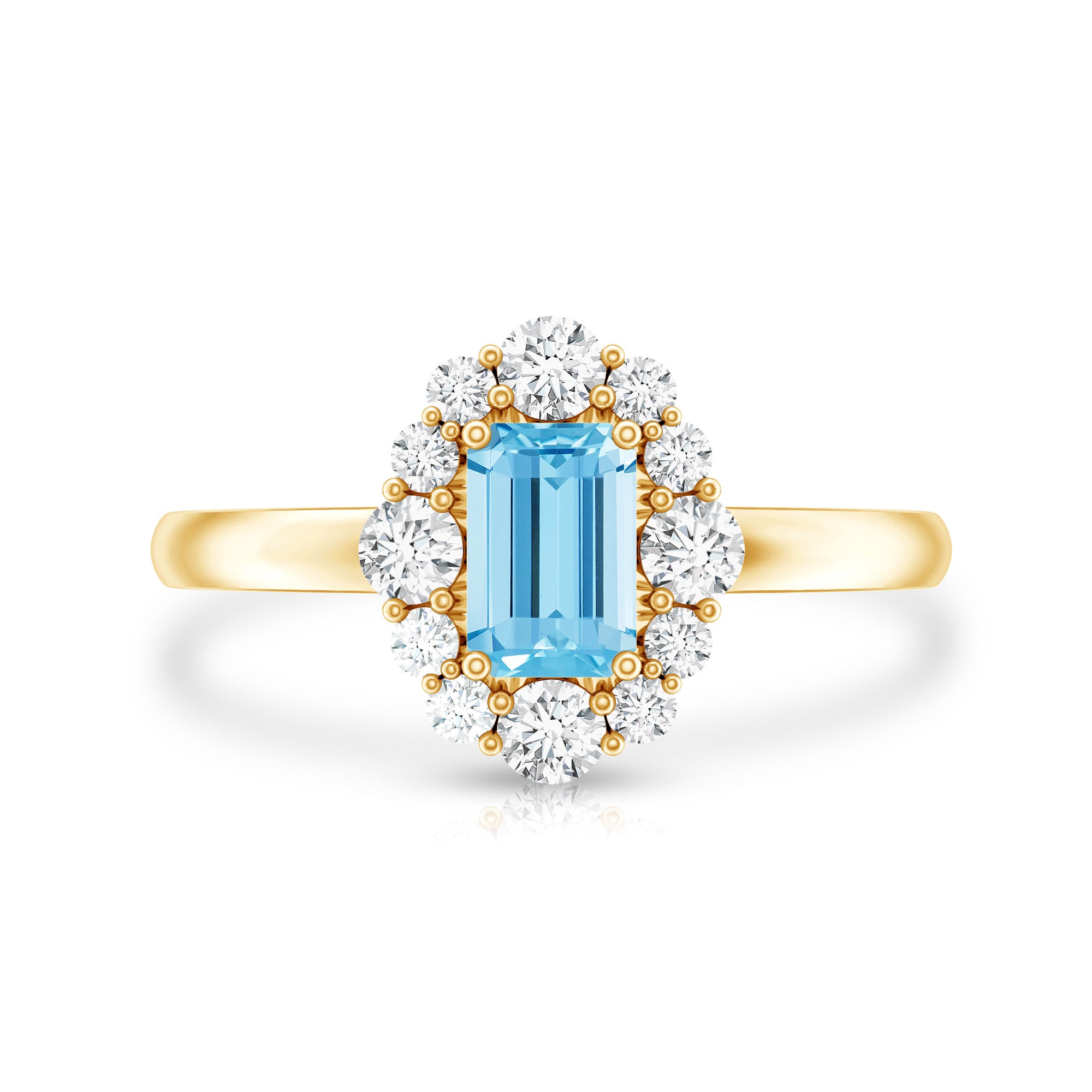 Octagon Aquamarine Engagement Ring with Diamond Halo AAA - Rosec Jewels