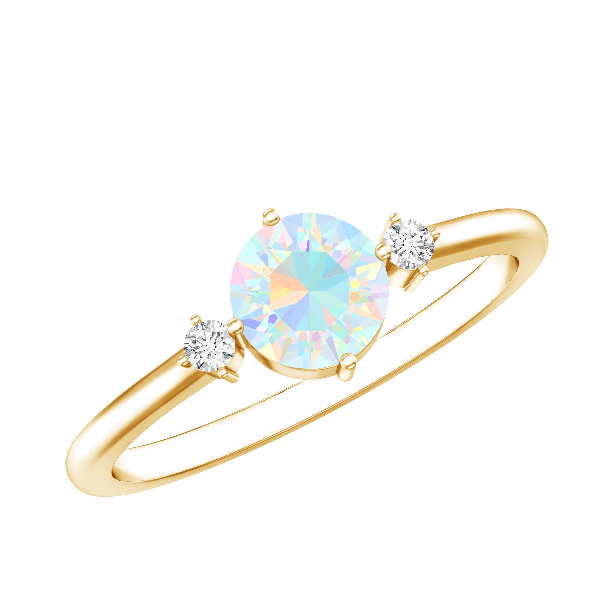 Natural Ethiopian Rainbow Opal Promise Ring with Diamond AAA - Rosec Jewels